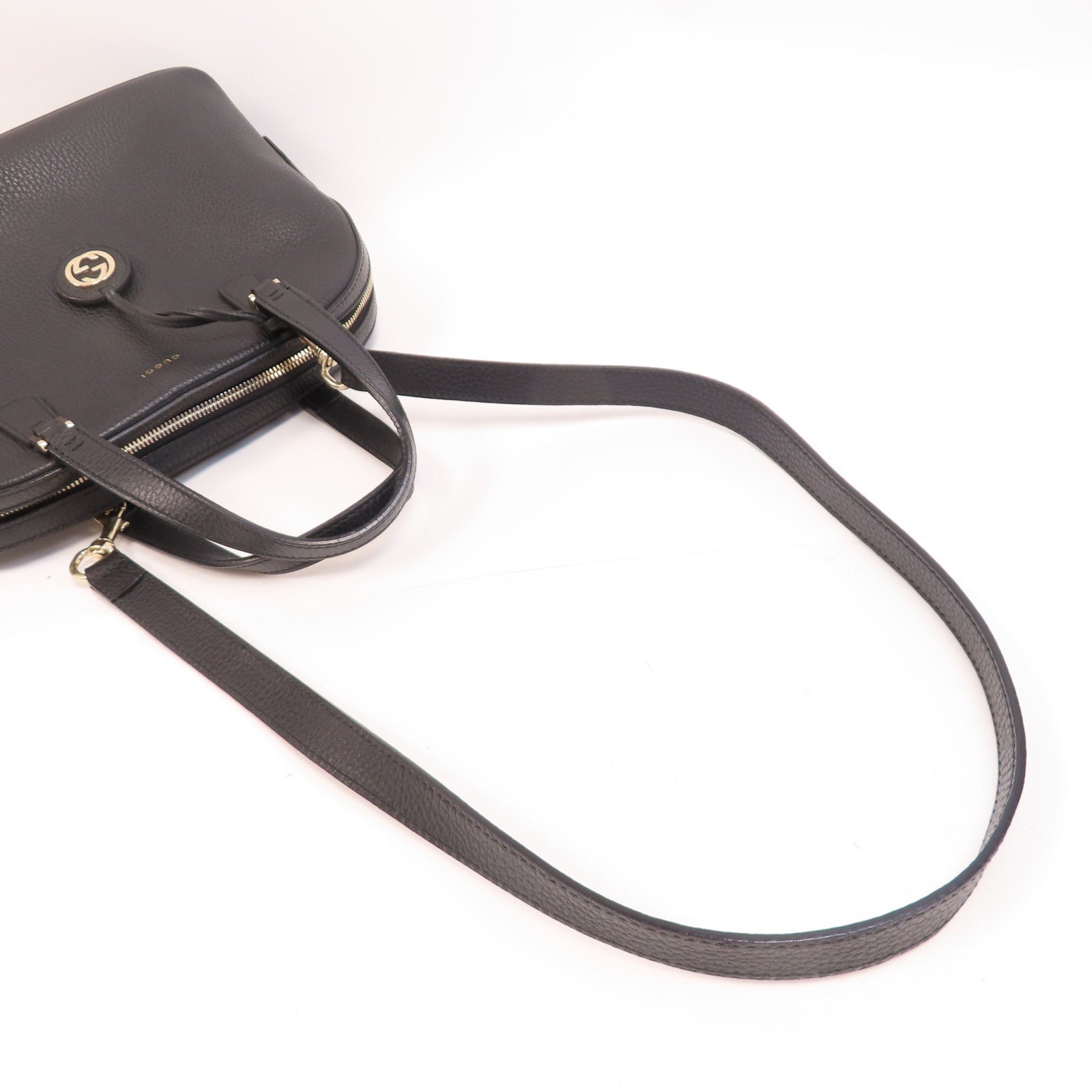 GUCCI 牛皮皮革Shoulder Bag銀扣手挽肩背兩用袋黑色