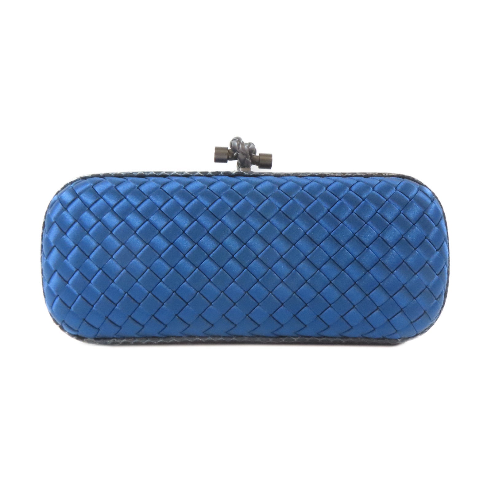 BOTTEGA VENETA 緞布/蛇皮皮革Clutch Bag黑扣手拿包藍色