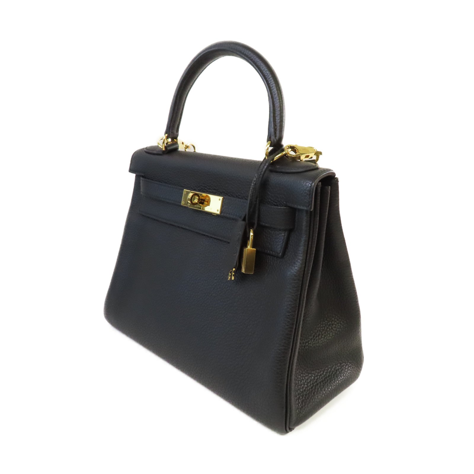 HERMES 【激減優惠】Clemence皮革Kelly 28 2Way Shoulder Bag金扣手挽肩背兩用袋89 Noir黑色