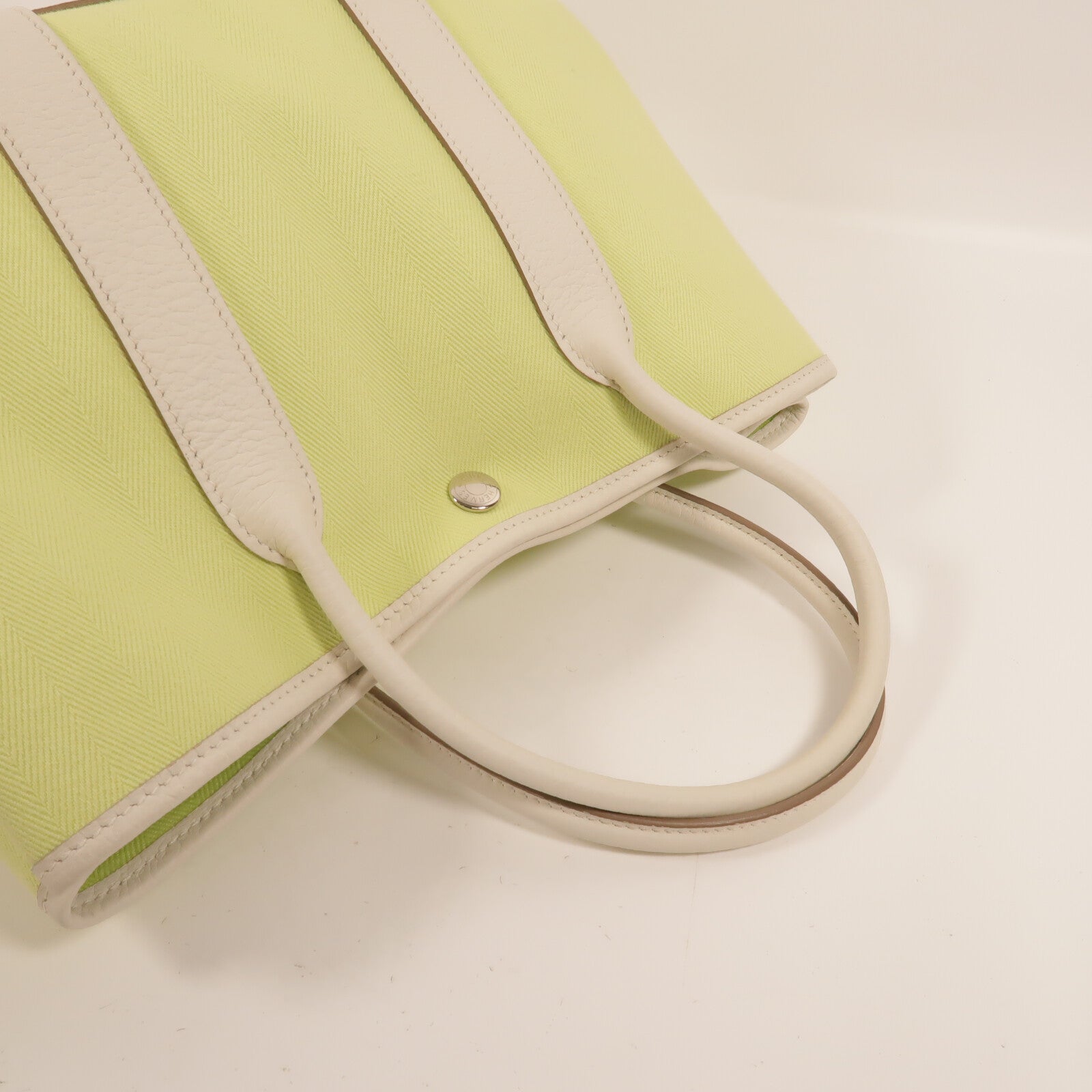 HERMES 帆布Garden Party TPM手挽袋Lime/White