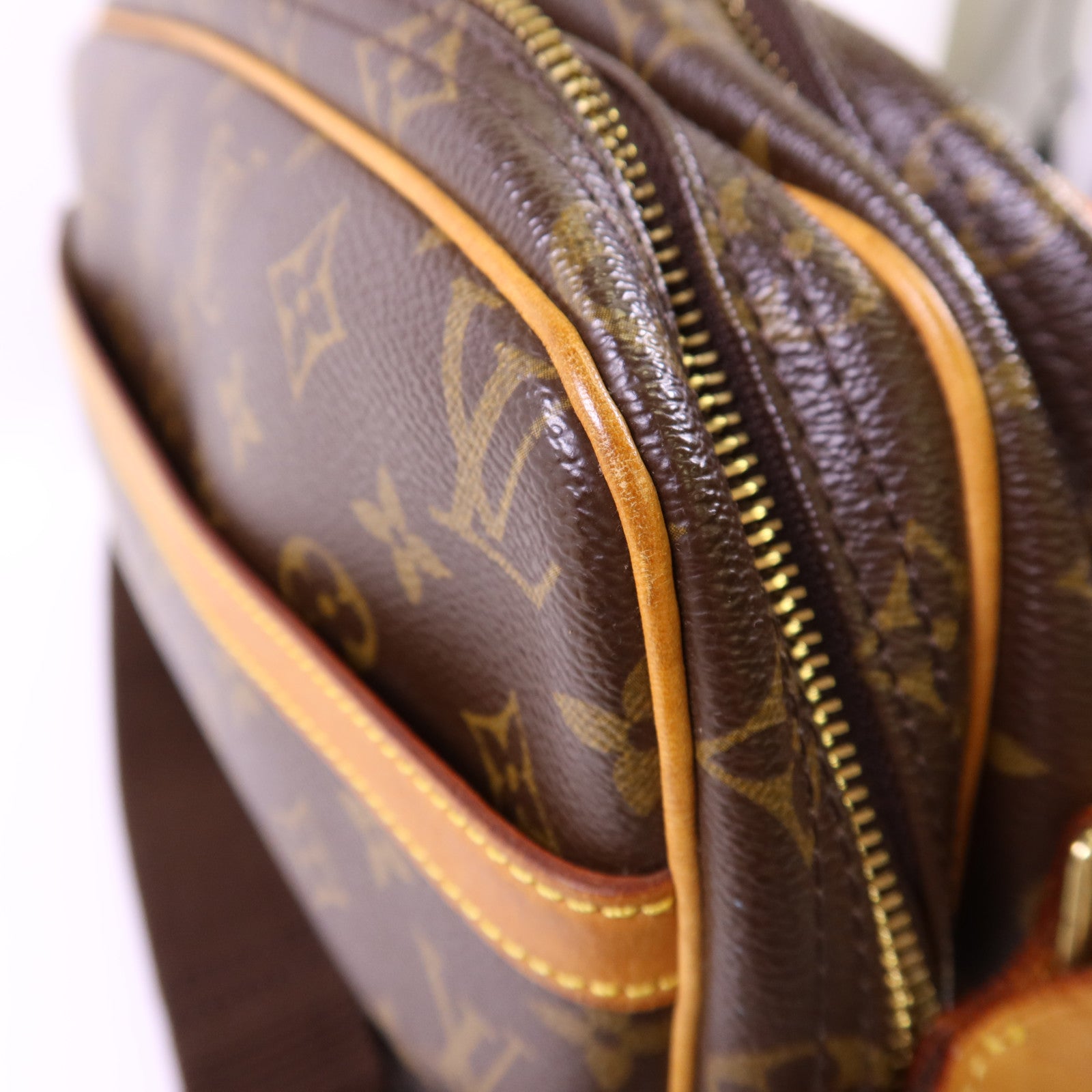 LOUIS VUITTON Monogram Reporter PM金扣肩背袋棕色