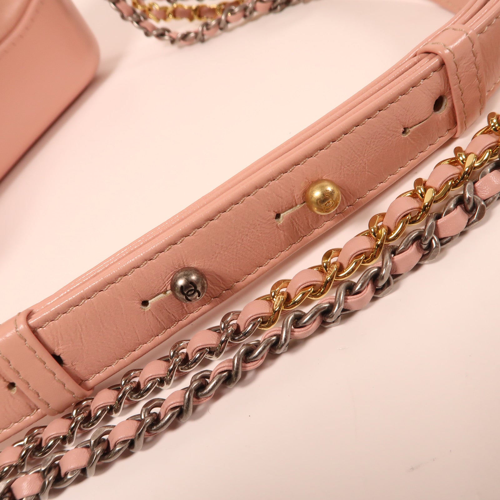 CHANEL CC Gabrielle Small Chain Shoulder Bag Handbag Calfskin Leather Pink
