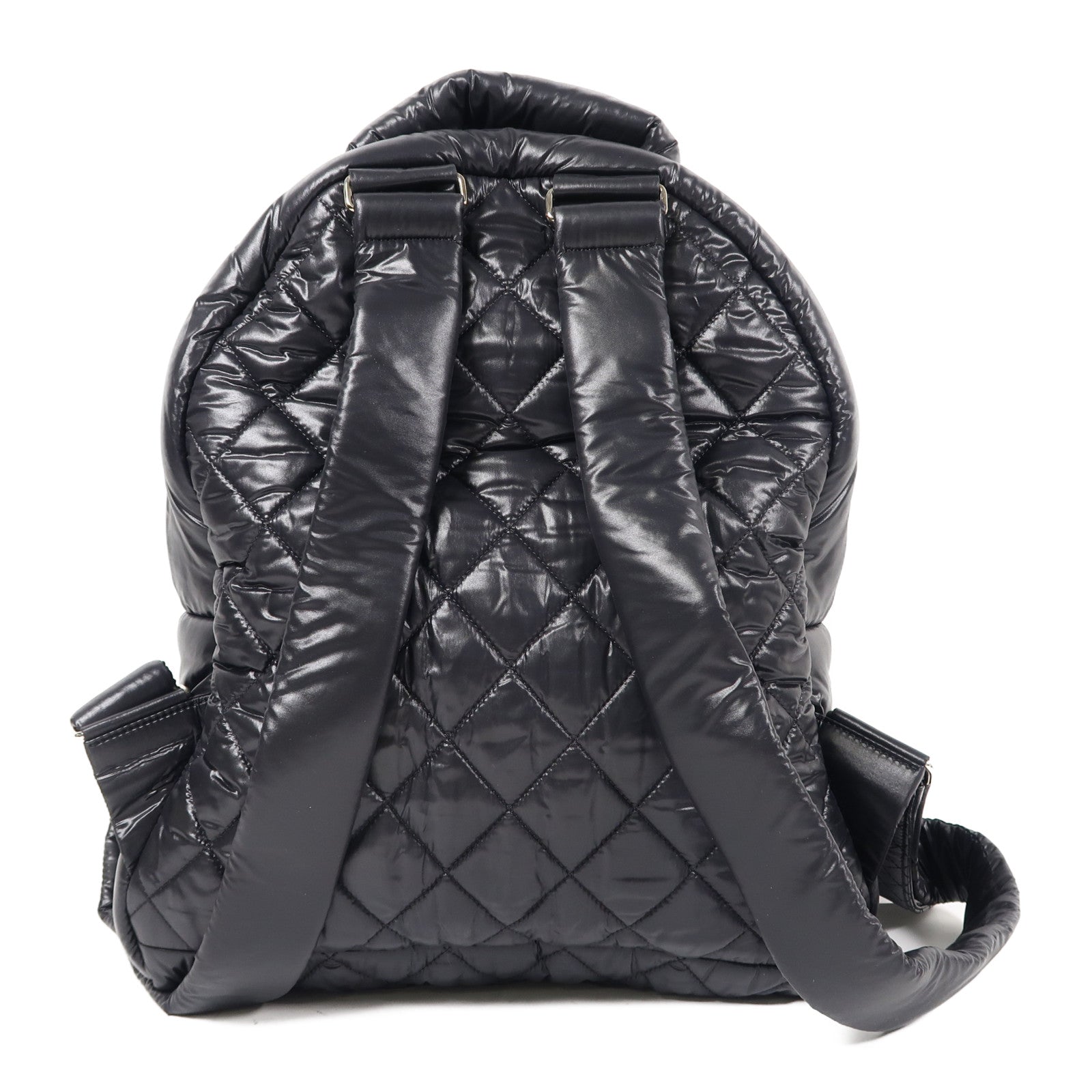 CHANEL 菱格尼龍Coco Cocoon Backpack銀扣背包黑色
