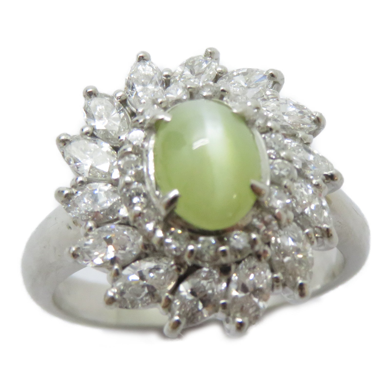 JEWELRY PT900鉑金Cat's Eye Ring 1.27ct貓眼石/1.102ct鑽石戒指US#6