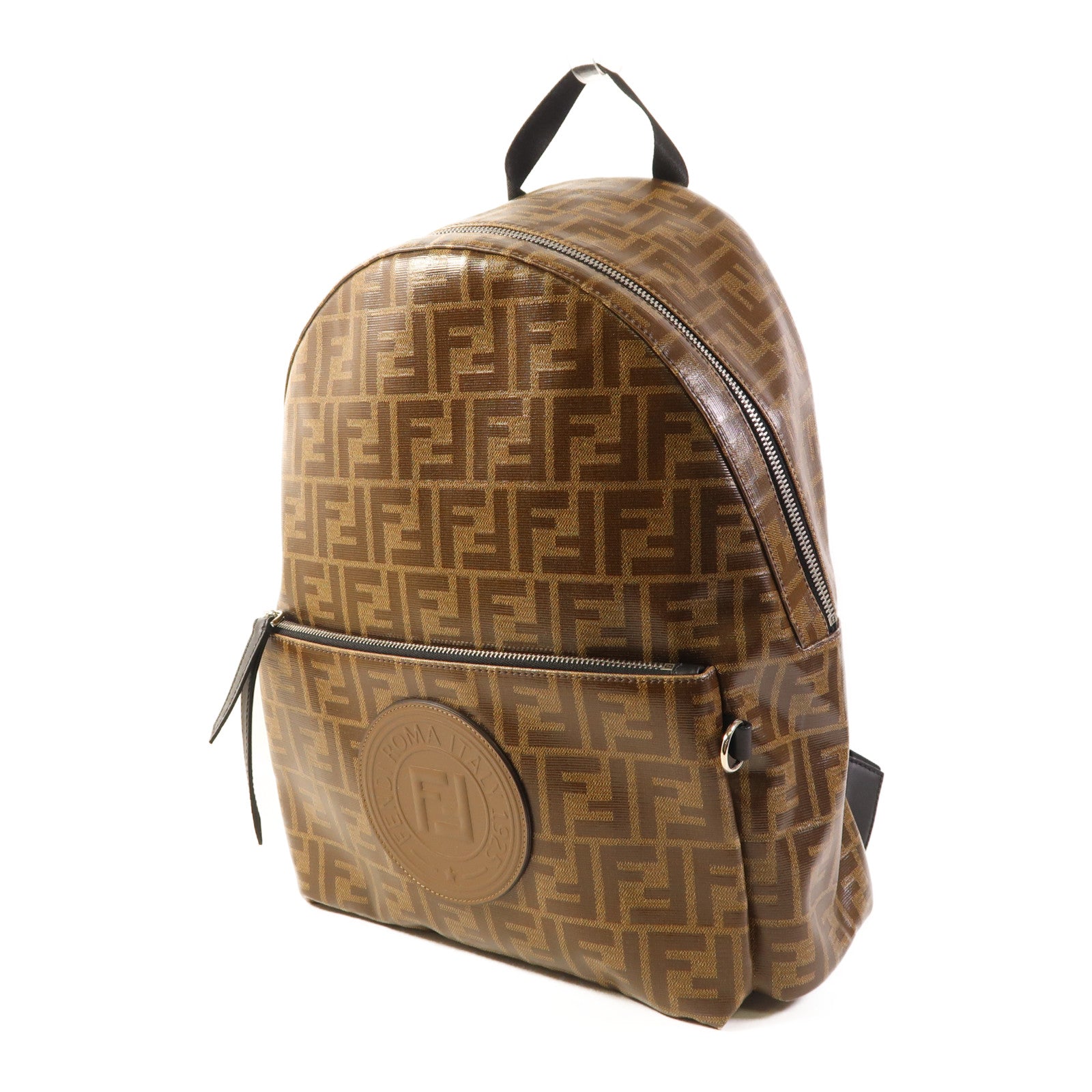 FENDI 塗層帆布Backpack銀扣背包