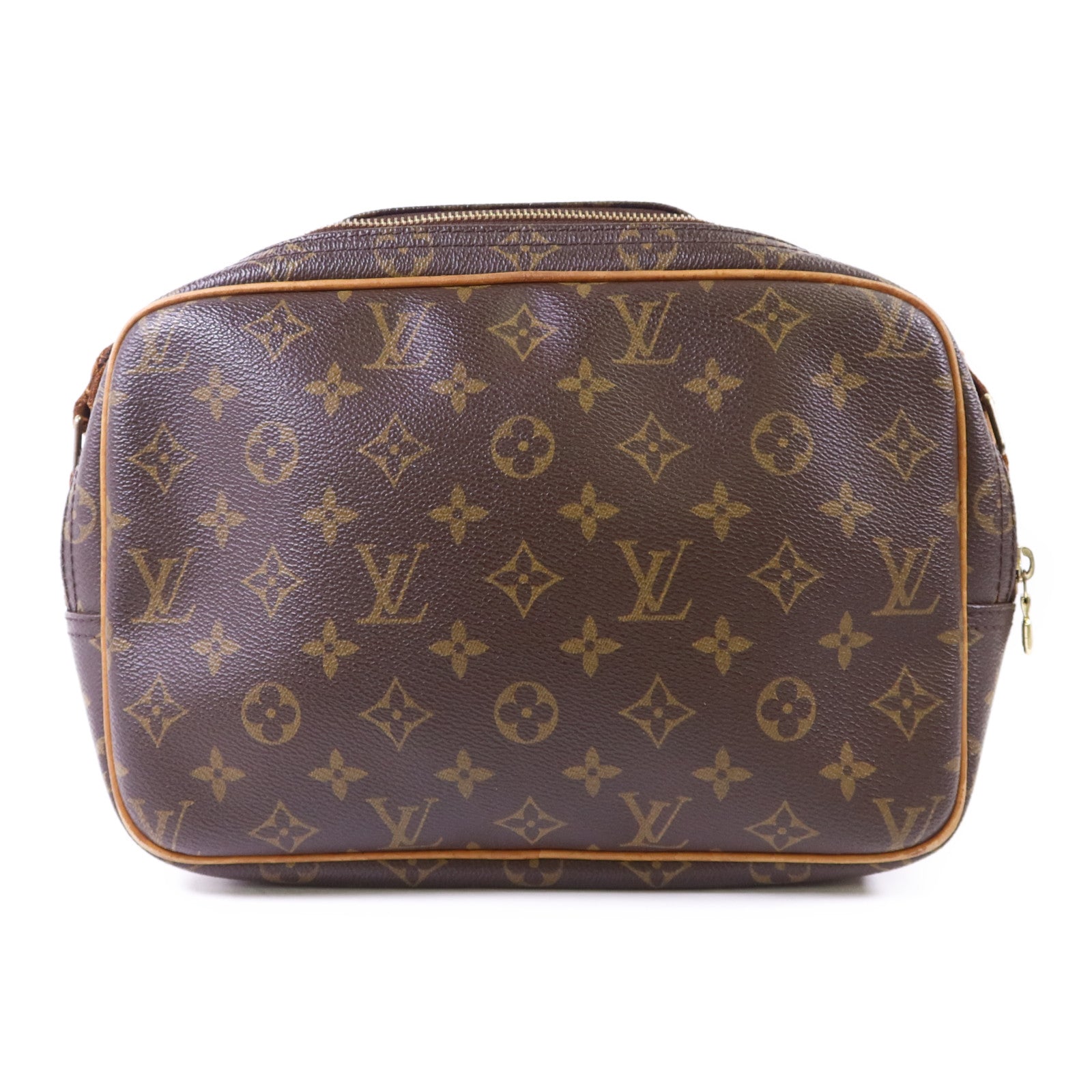 LOUIS VUITTON Monogram Reporter PM金扣肩背袋棕色