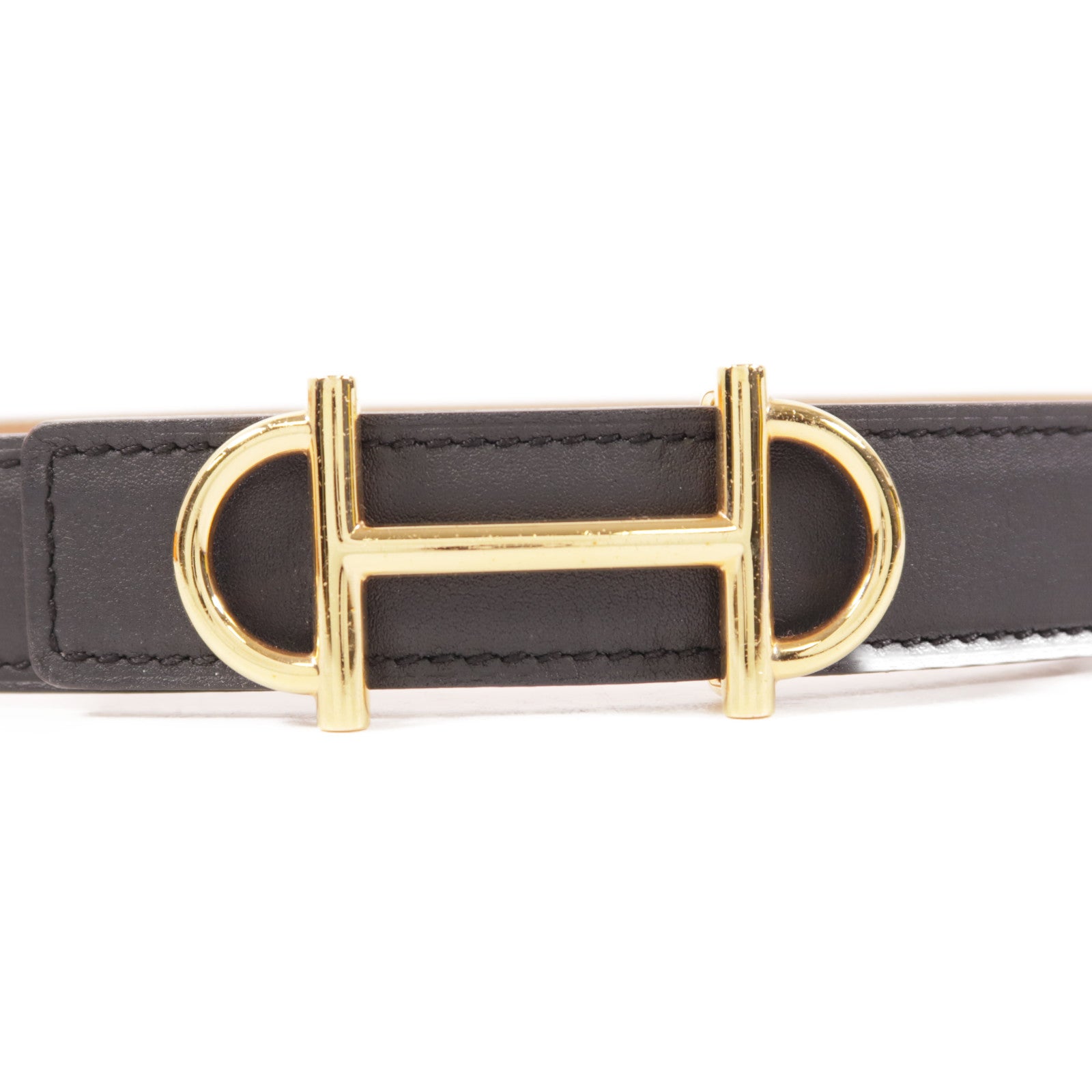 HERMES 【激減優惠】Epsom/Swift皮革Surmer Reversible金扣皮帶Noir/Gold