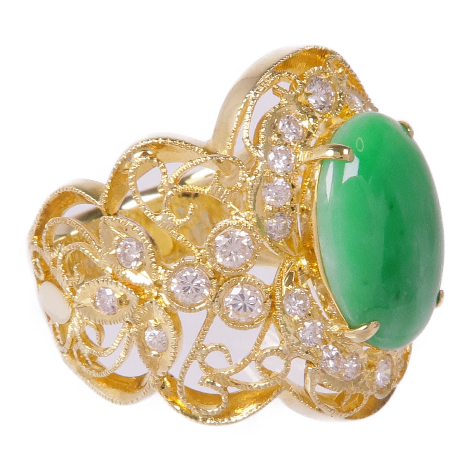 JEWELRY 18K黃金Jade Diamond Ring翡翠/鑽石戒指US#6.5