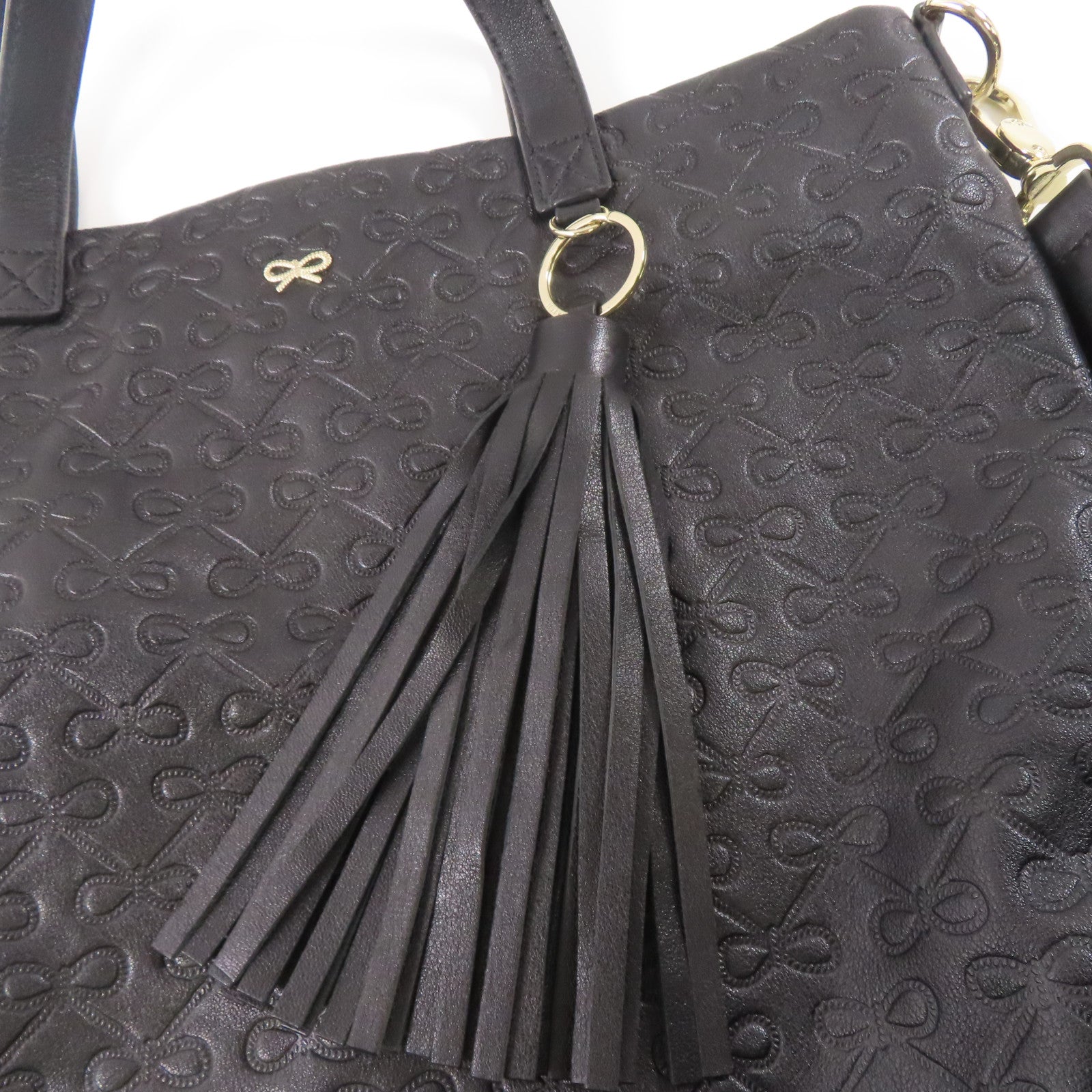 ANYA HINDMARCH 牛皮皮革Hand Bag手挽肩背兩用袋黑色