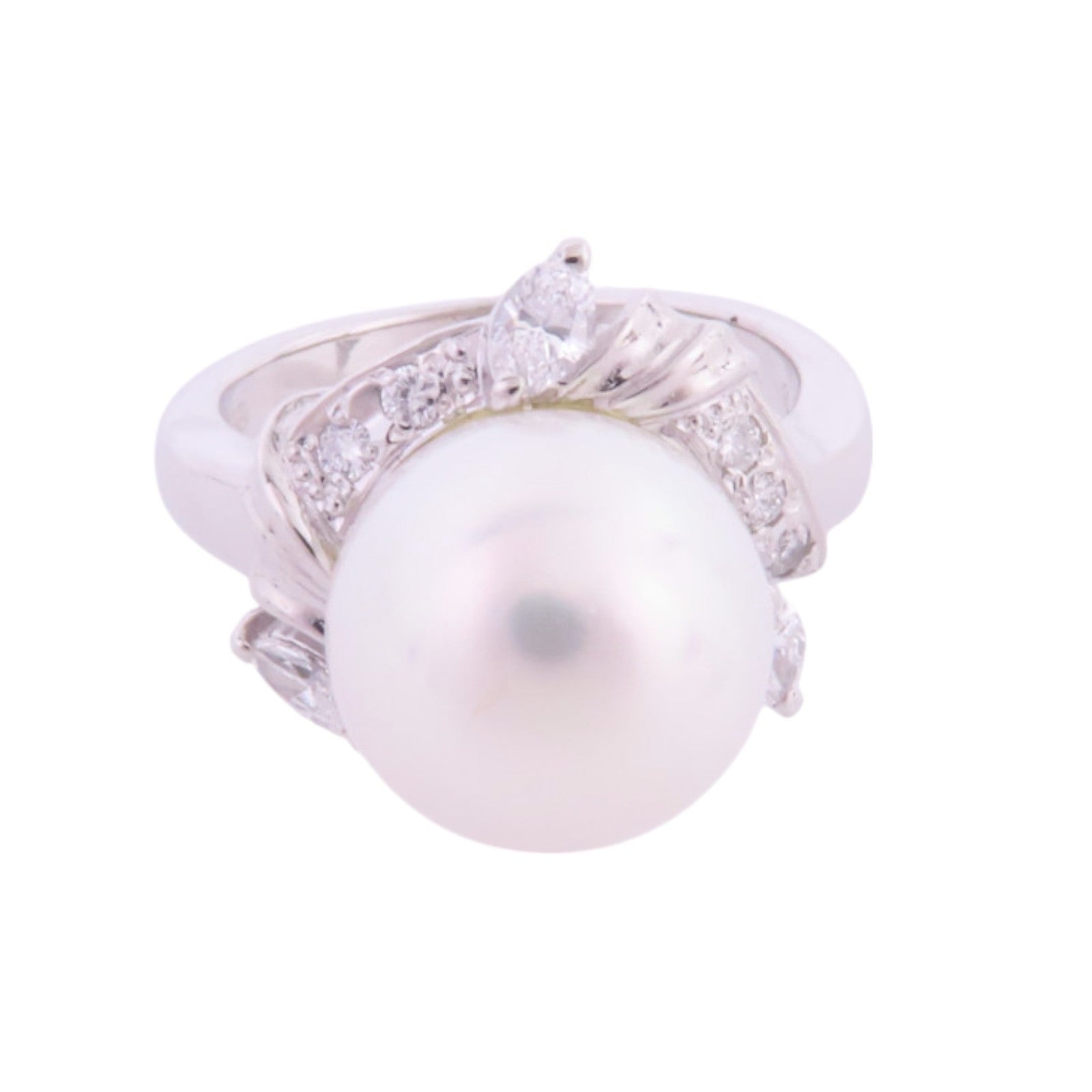 JEWELRY 【激減優惠】PT900鉑金/珍珠/鑽石Pearl Diamond Ring戒指US#6