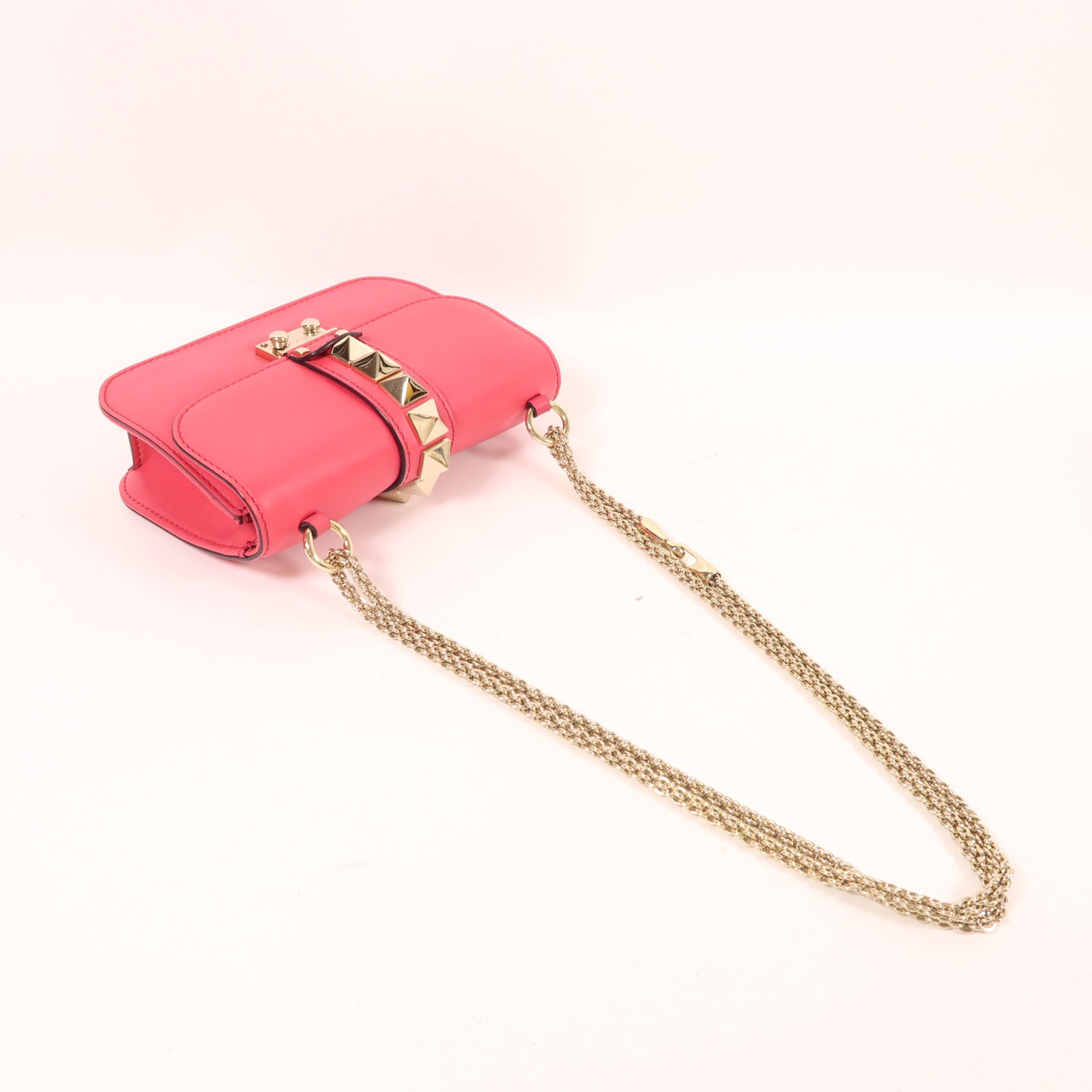 Valentino 皮革Chain Shoulder金扣鏈帶肩背袋