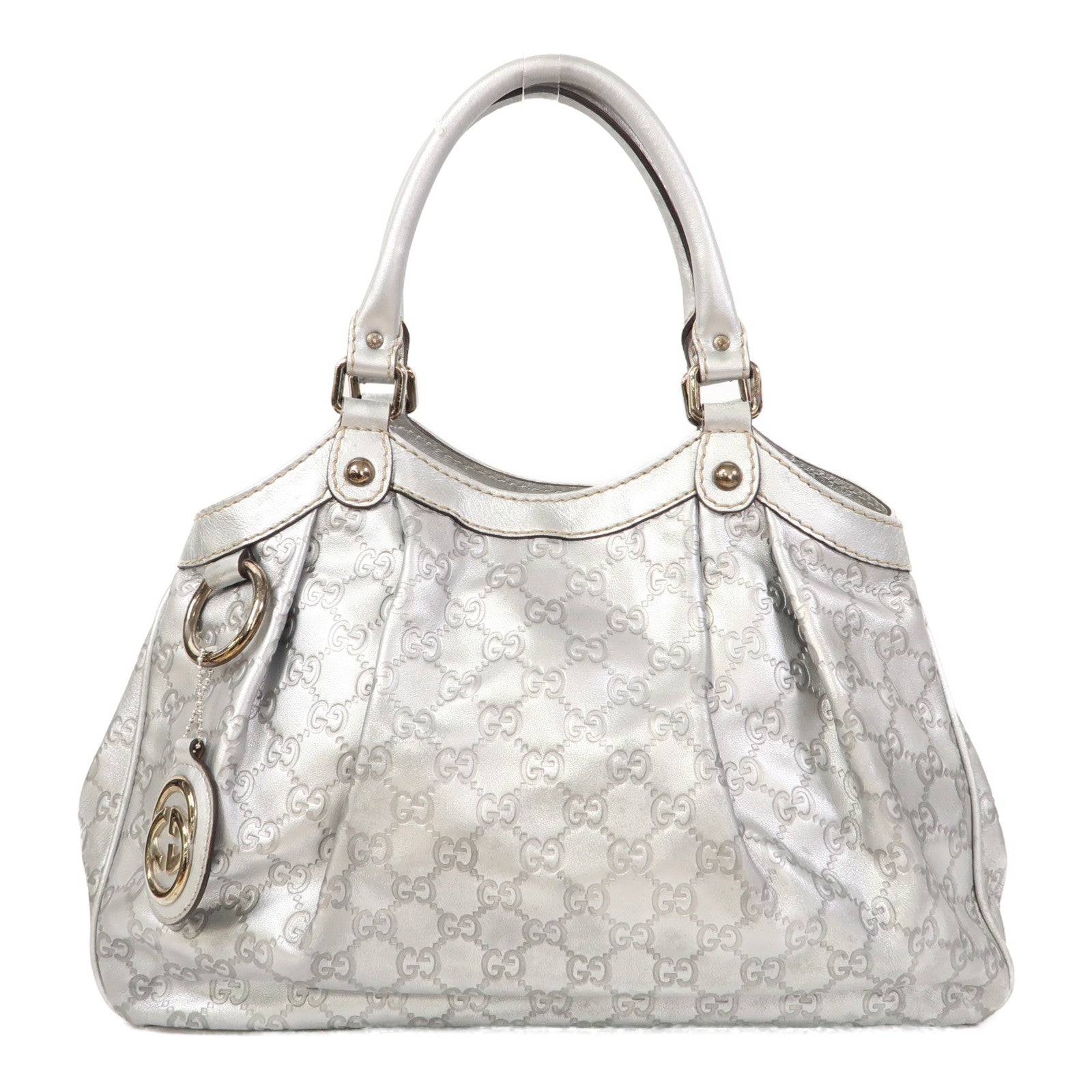 GUCCI 【激減優惠】皮革Tote Bag銀扣手挽袋銀色