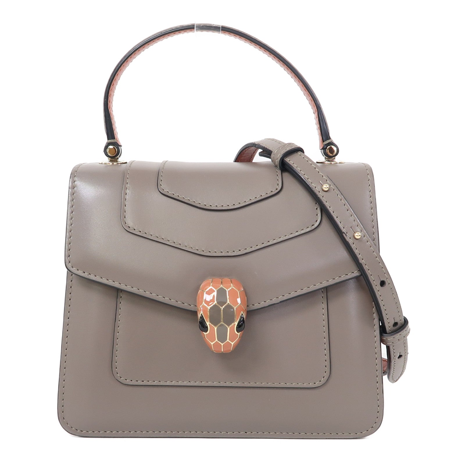 BVLGARI 牛皮皮革Shoulder Bag金扣手挽肩背兩用袋灰色