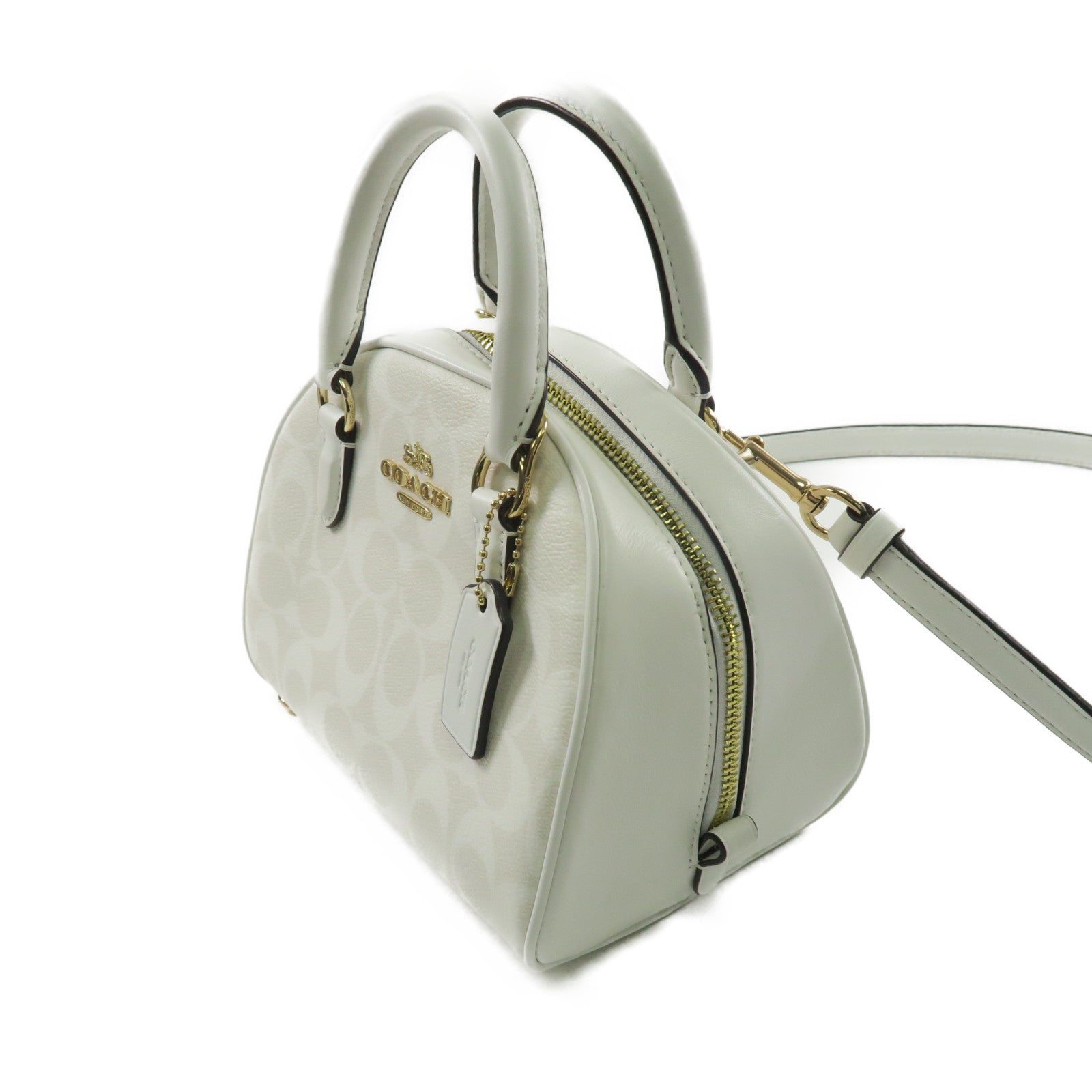 COACH 塗層帆布Sydney Satchel金扣手挽肩背兩用袋白色