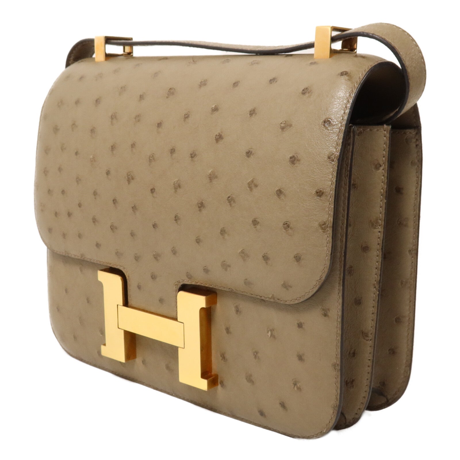 HERMES 鴕鳥皮革Constance 24肩背袋Gris Asphalte