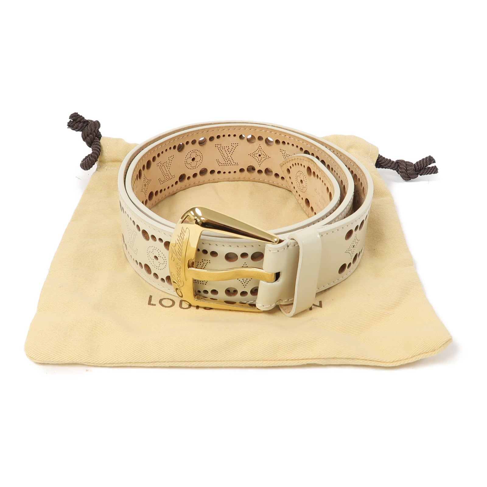 LOUIS VUITTON 皮革Suntur Phoenix Gold Buckle 85cm皮帶米色