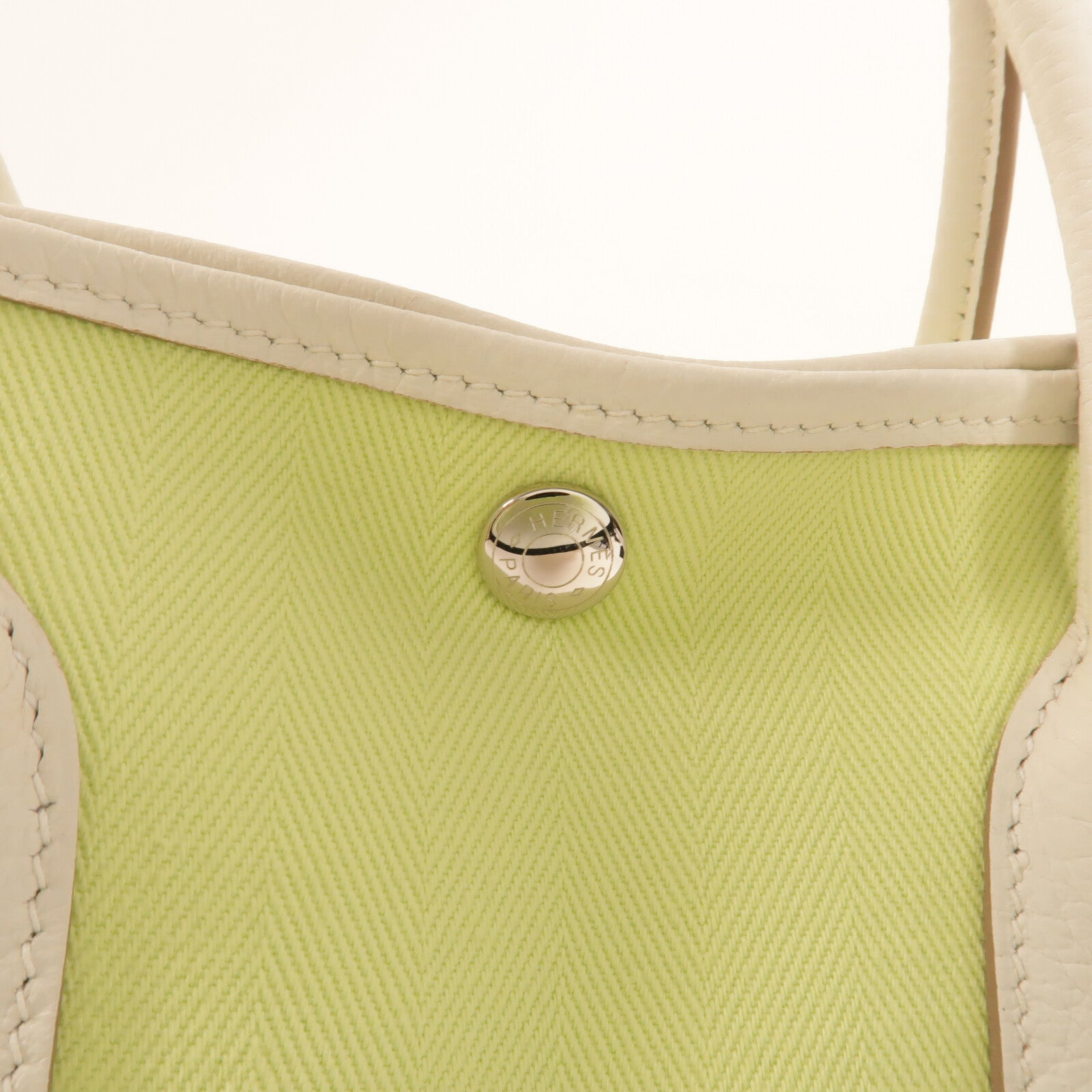 HERMES 帆布Garden Party TPM手挽袋Lime/White