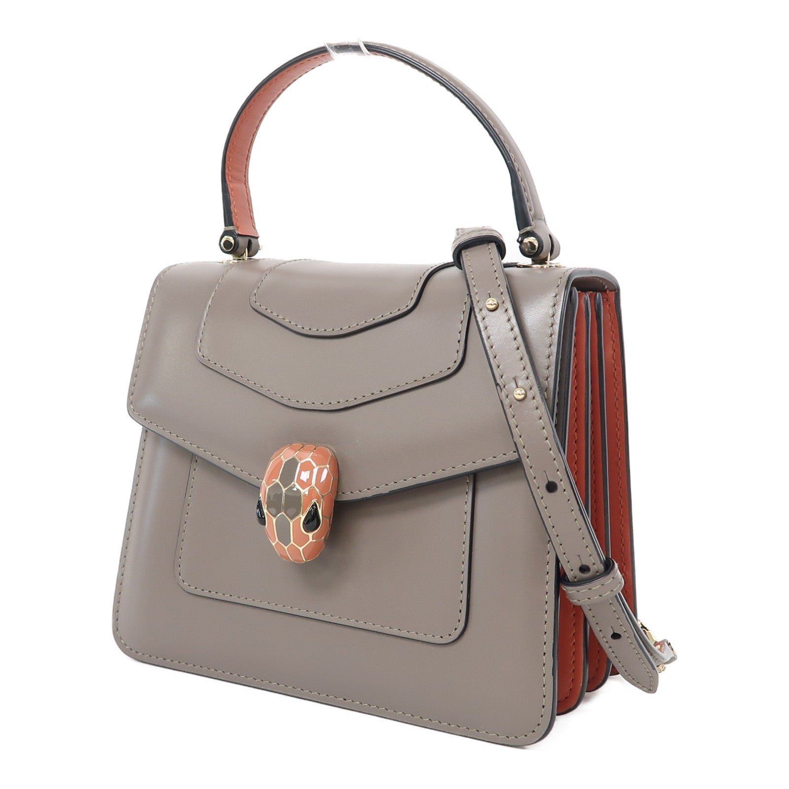 BVLGARI 牛皮皮革Shoulder Bag金扣手挽肩背兩用袋灰色