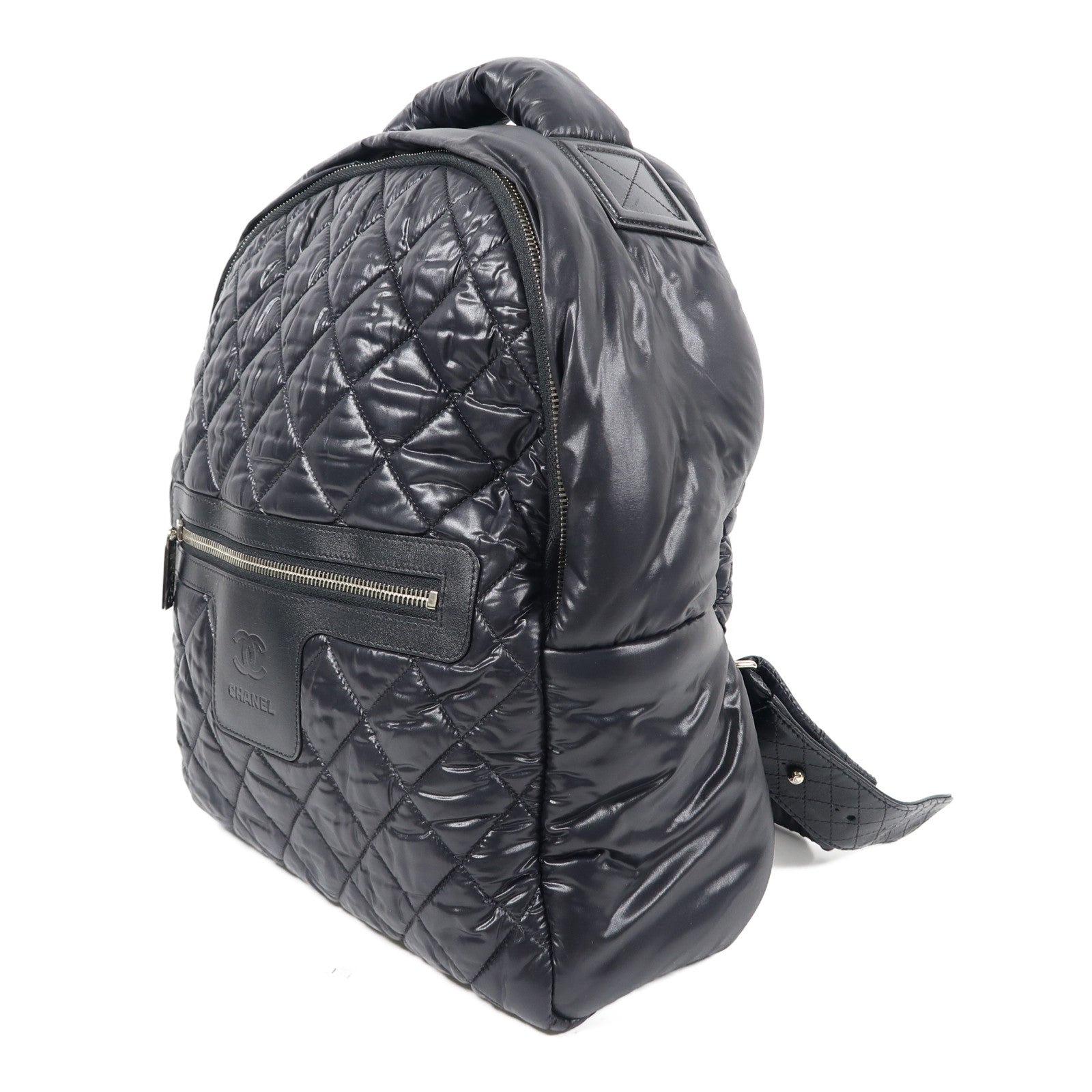 CHANEL 菱格尼龍Coco Cocoon Backpack銀扣背包黑色