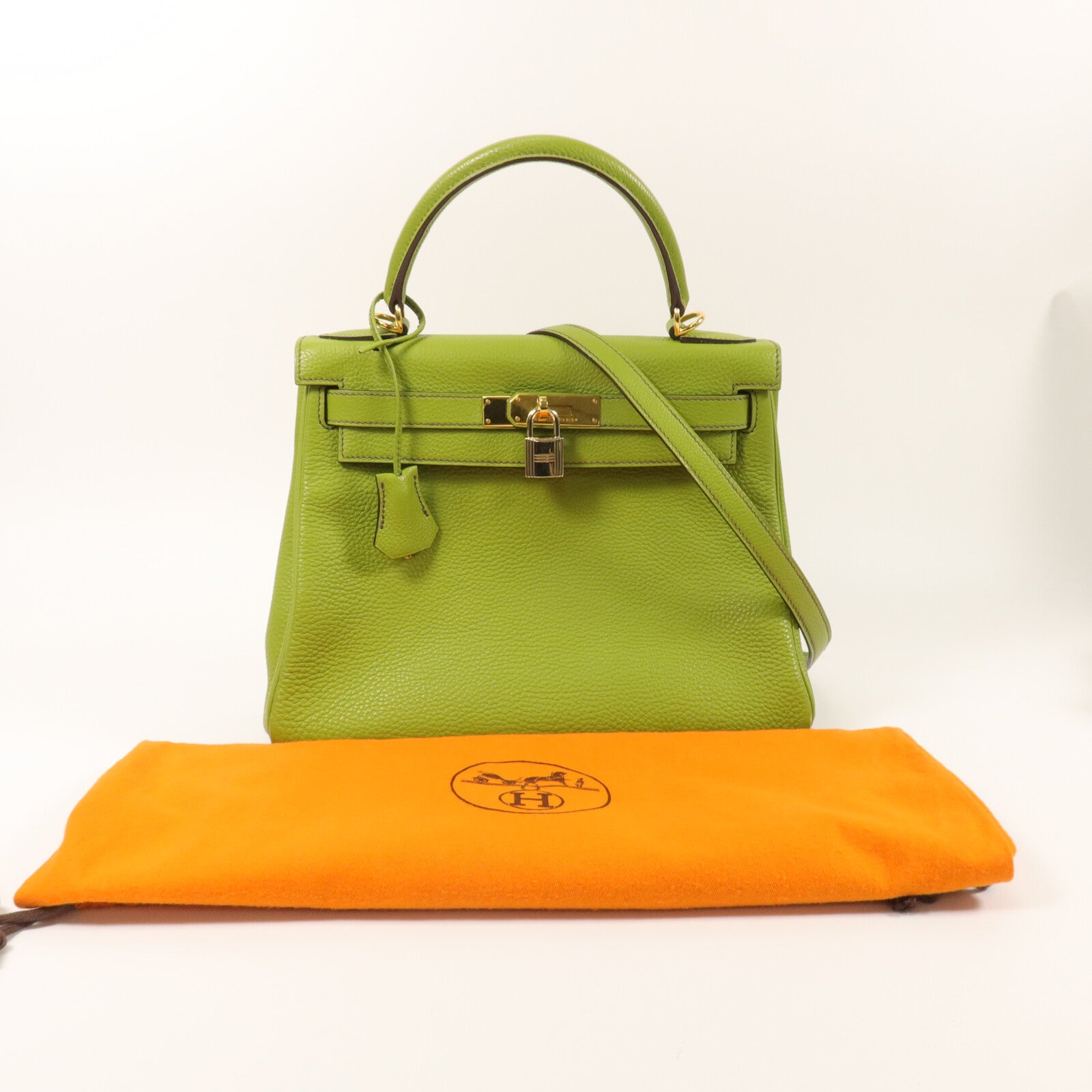 HERMES Togo皮革Kelly 28手挽肩背兩用袋Vert Anis