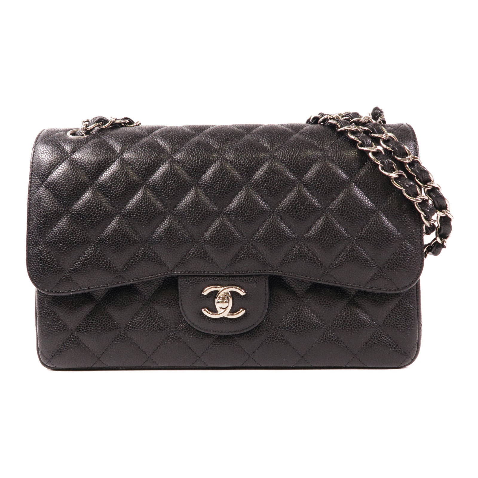 CHANEL CC SHW Large Classic Chain Shoulder Bag Calfskin Leather Black
