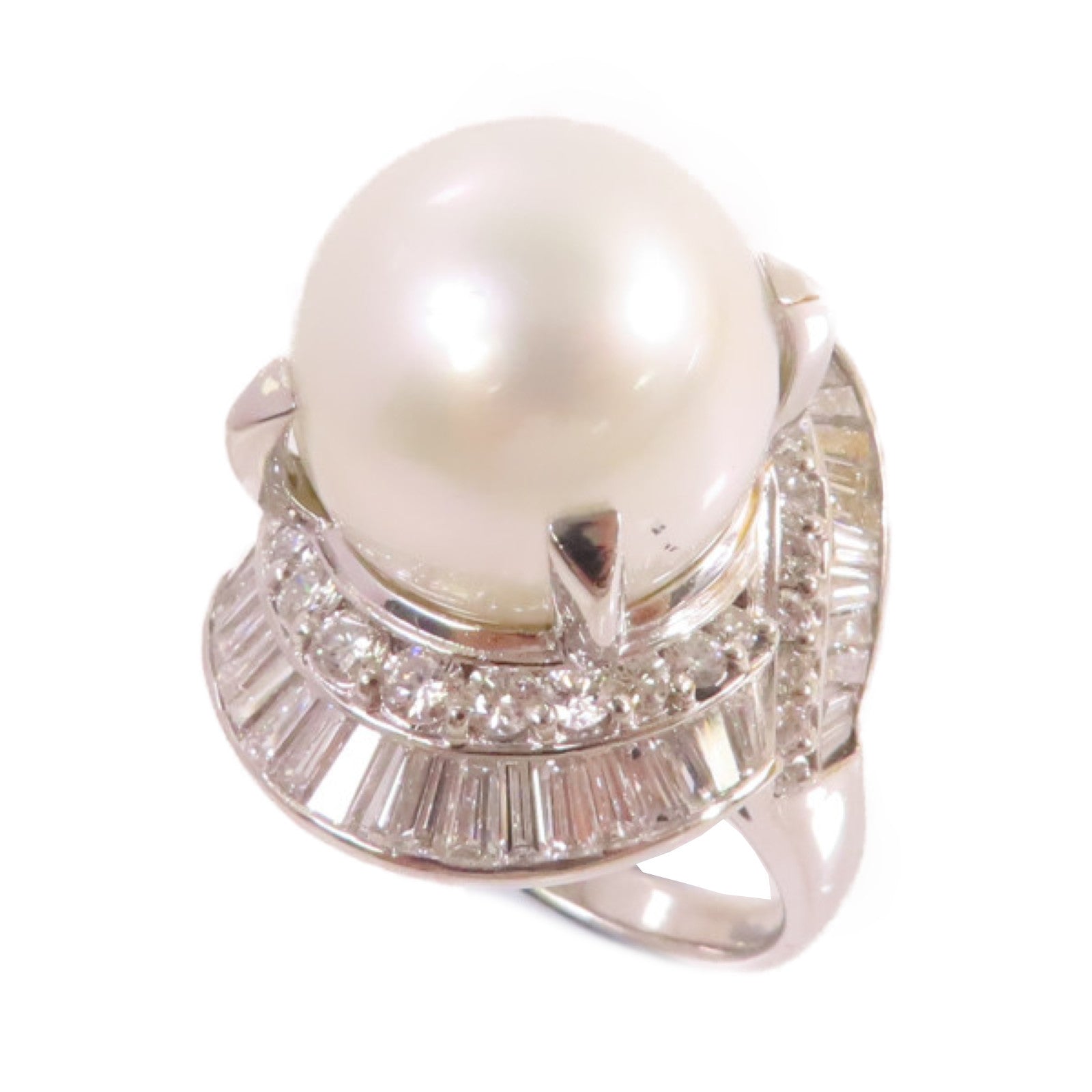 JEWELRY PT900鉑金/14.5mm珍珠/2.92ct鑽石Pearl Ring戒指US#7.5