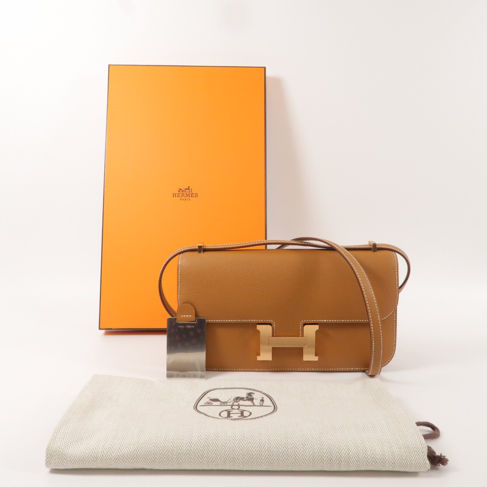 HERMES Epsom皮革Constance Elan肩背袋Gold