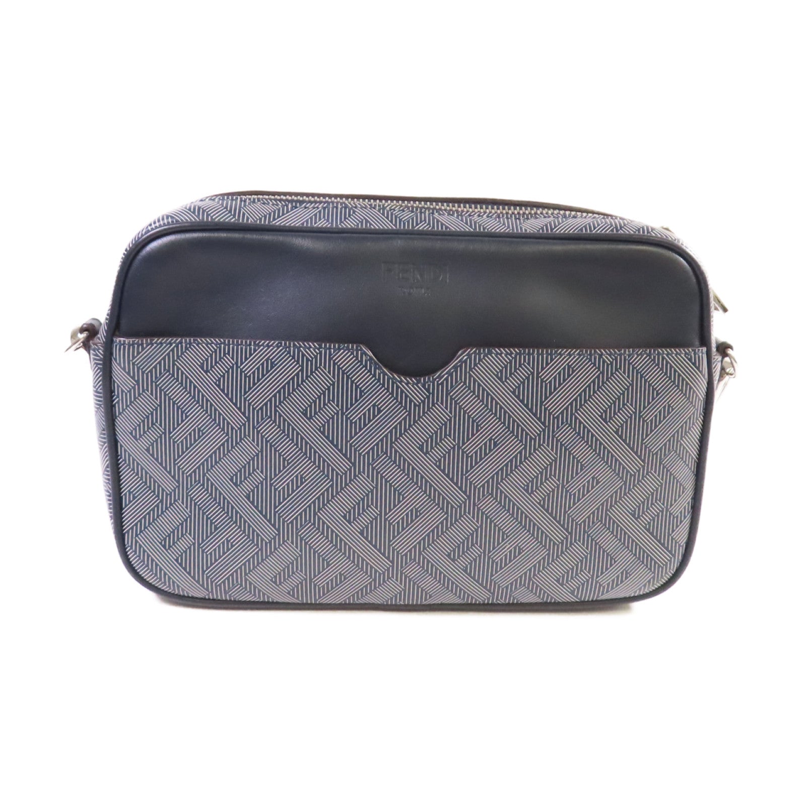FENDI 塗層帆布Camera Shoulder Bag銀扣肩背袋碳灰色/藍色