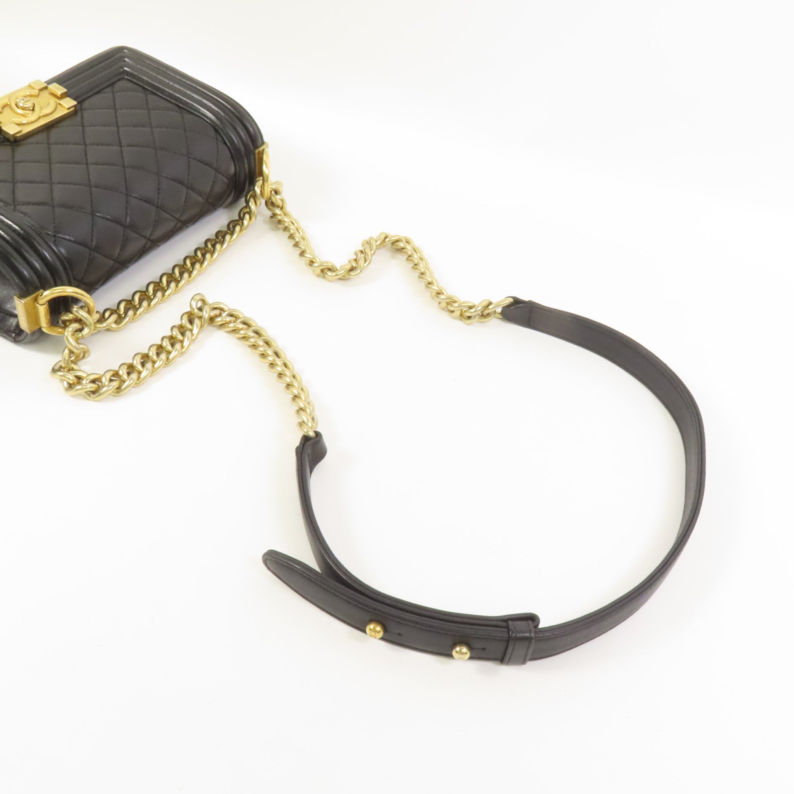 CHANEL 羊皮皮革Boy 20金扣鏈帶肩背袋