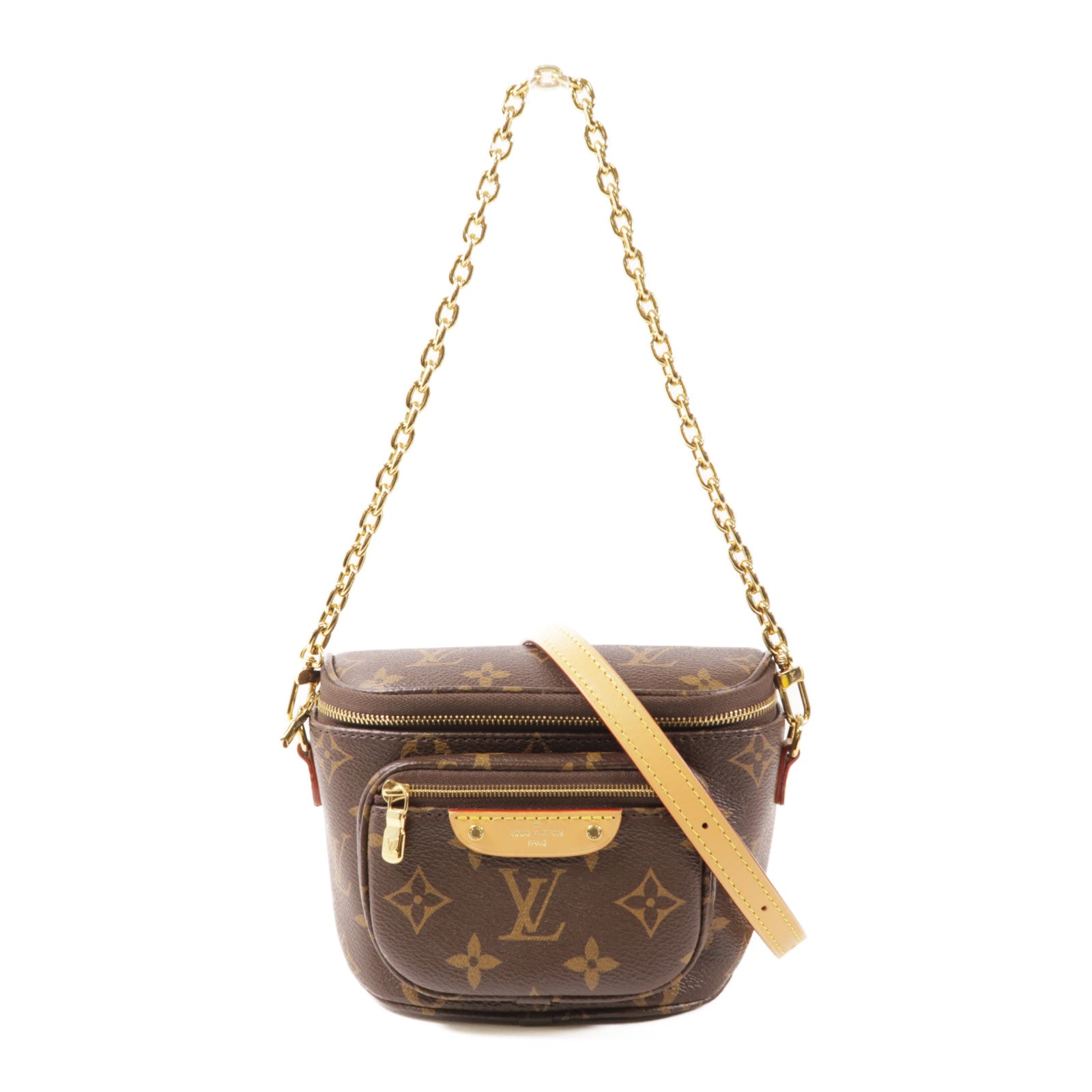 LOUIS VUITTON Monogram Mini Bumbag金扣鏈帶手挽肩背兩用袋棕色