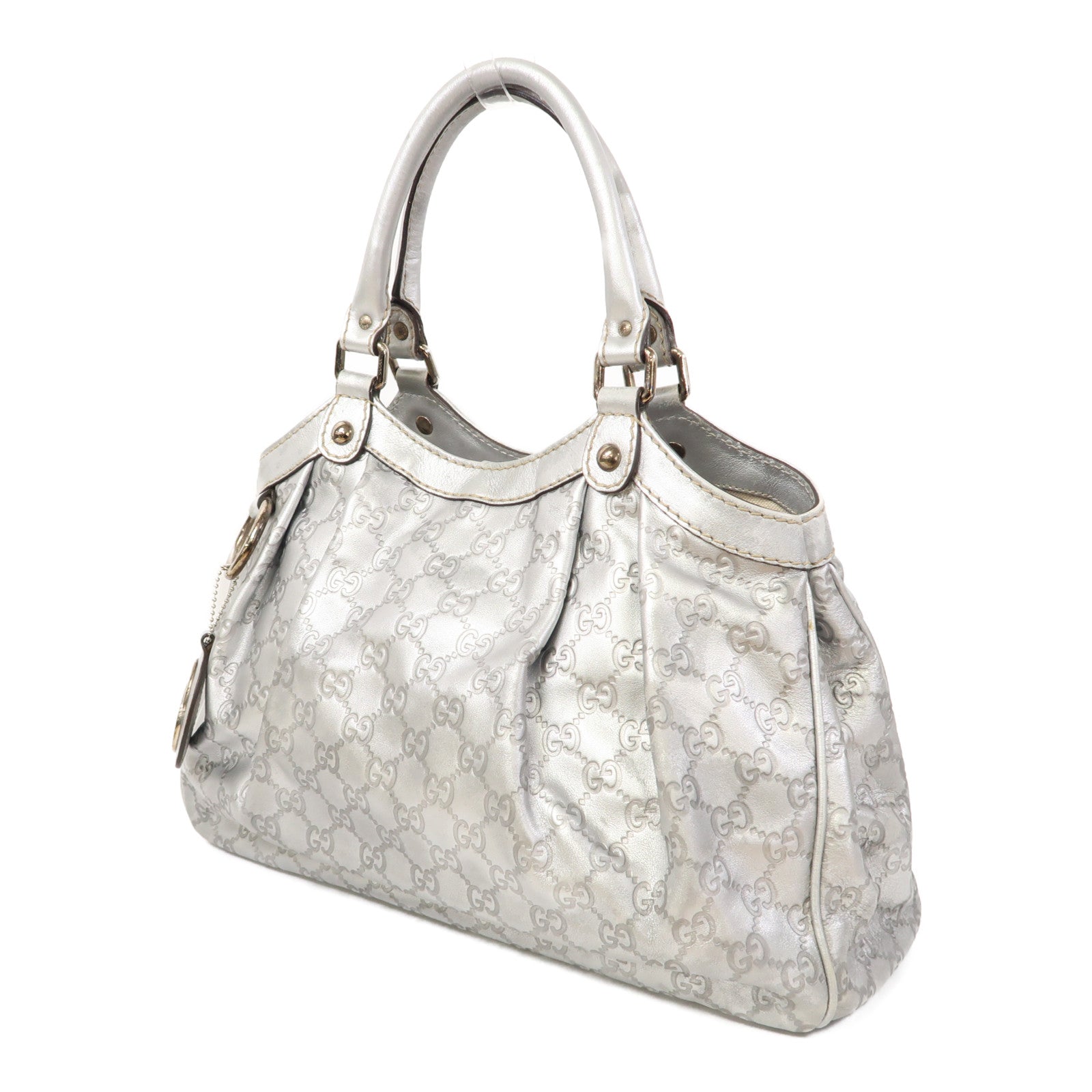 GUCCI 【激減優惠】皮革Tote Bag銀扣手挽袋銀色