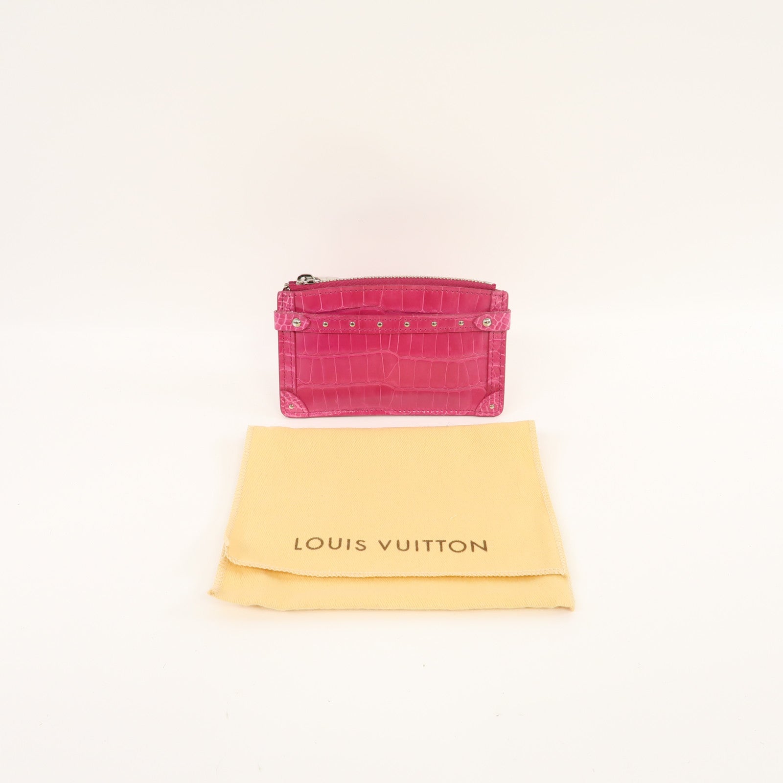 LOUIS VUITTON 鱷魚皮革Coin Case銀扣零錢包玫瑰色