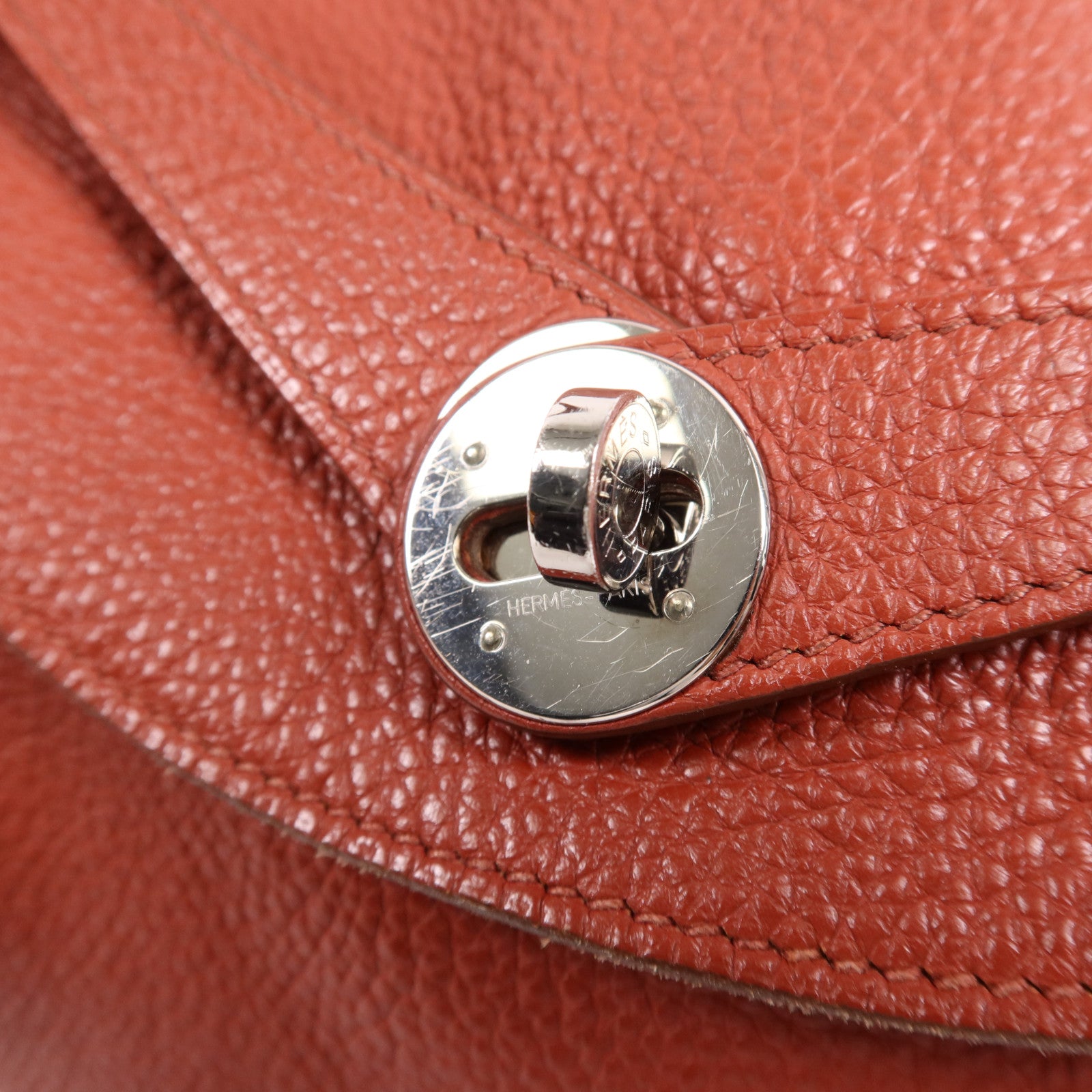 HERMES Clemence皮革Lindy 30銀扣手挽肩背兩用袋Rouge