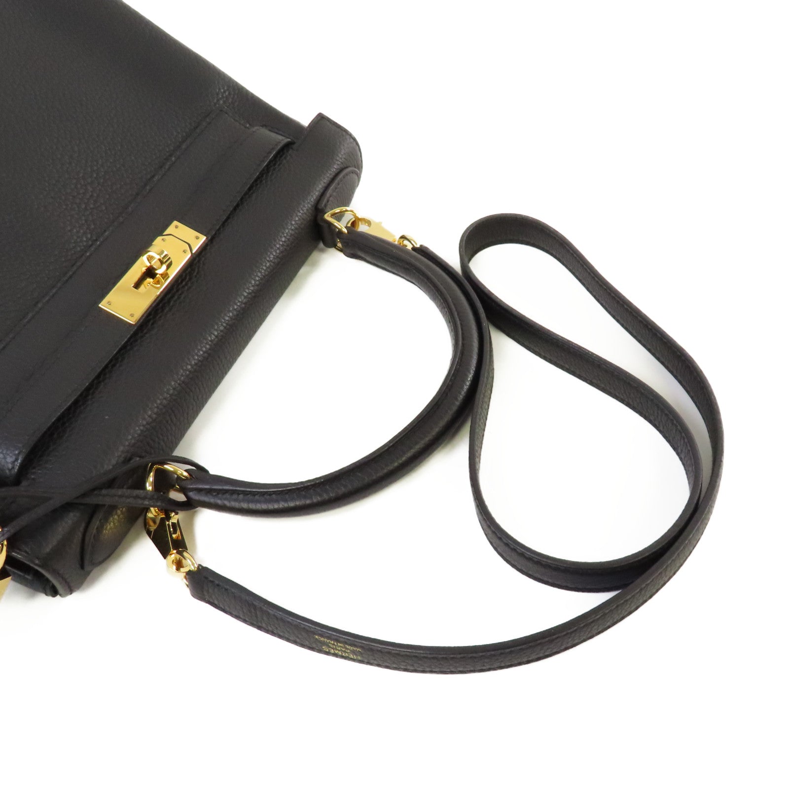 HERMES 【激減優惠】Clemence皮革Kelly 28 2Way Shoulder Bag金扣手挽肩背兩用袋89 Noir黑色