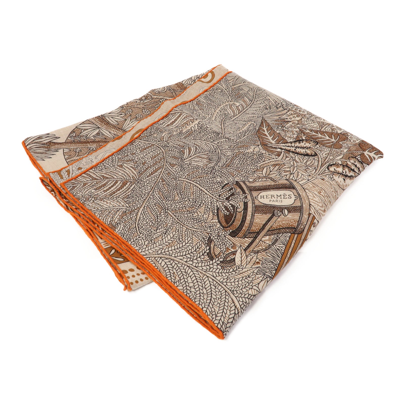 HERMES 羊絨/絲質Scarf圍巾啡色/米色