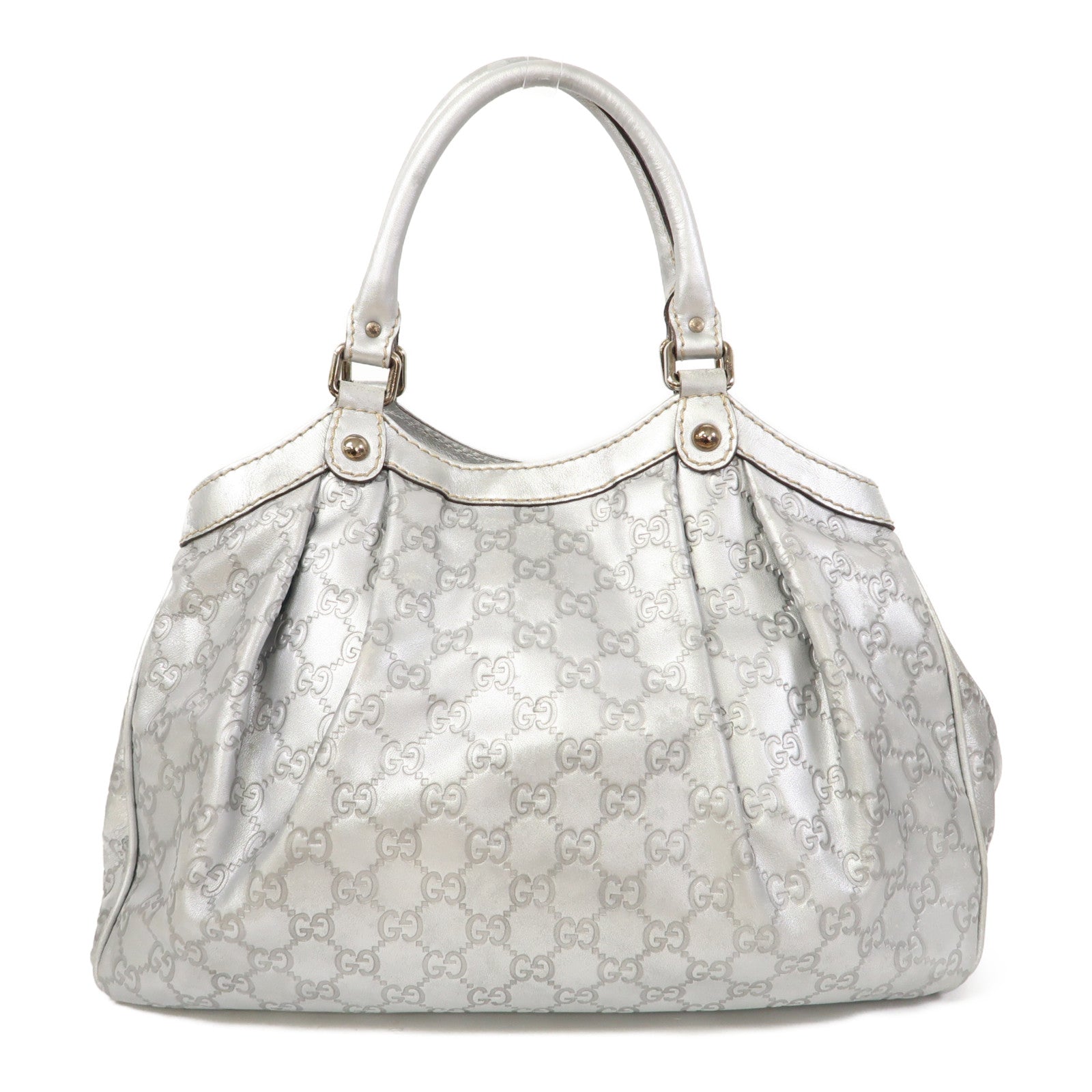 GUCCI 【激減優惠】皮革Tote Bag銀扣手挽袋銀色