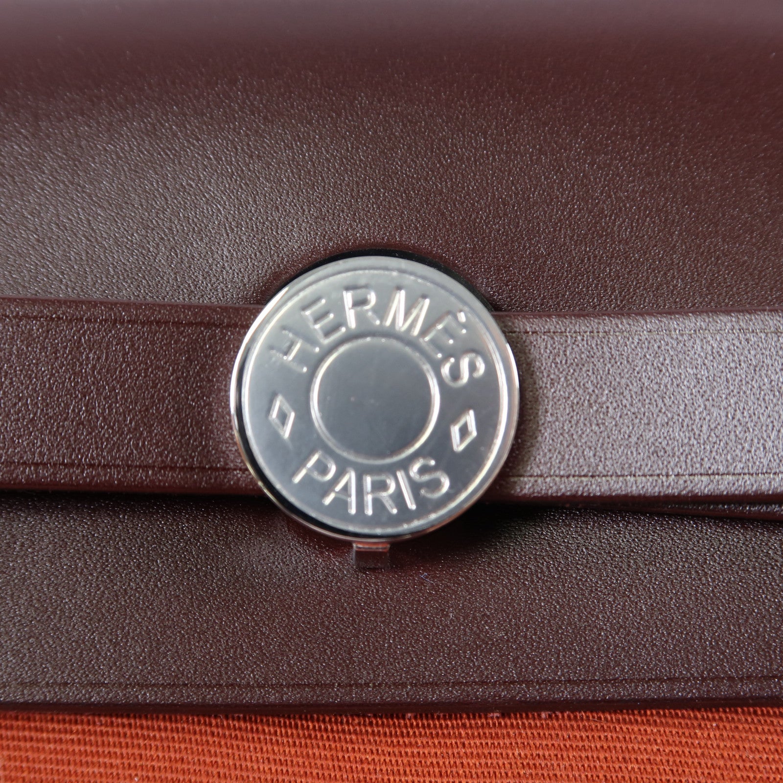 HERMES 【激減優惠】帆布/皮革Herbag PM銀扣手挽肩背兩用袋紅色/啡色