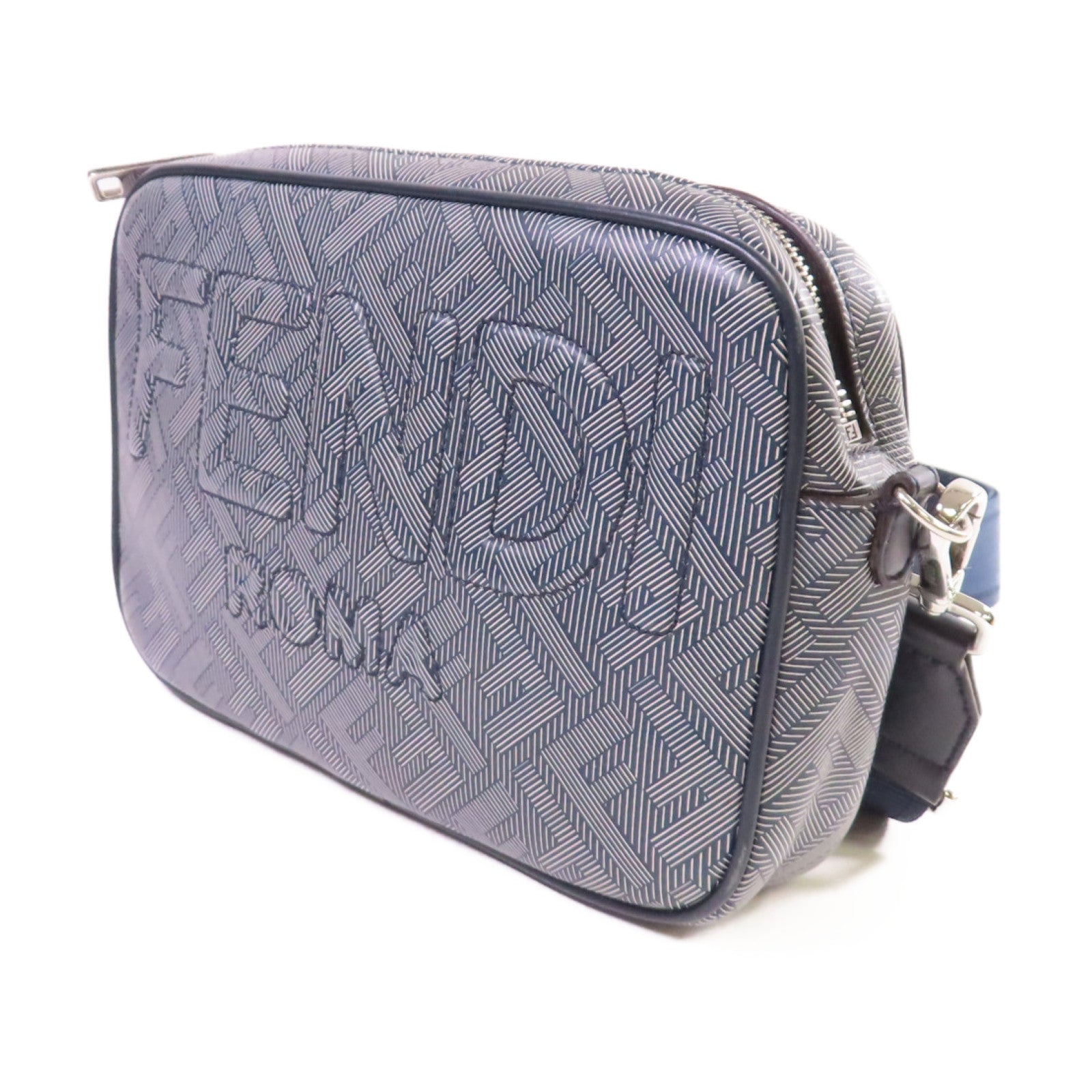 FENDI 塗層帆布Camera Shoulder Bag銀扣肩背袋碳灰色/藍色