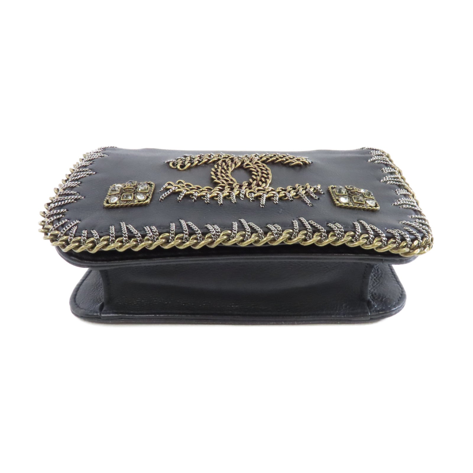 CHANEL 牛皮皮革Chain Shoulder金扣肩背袋黑色