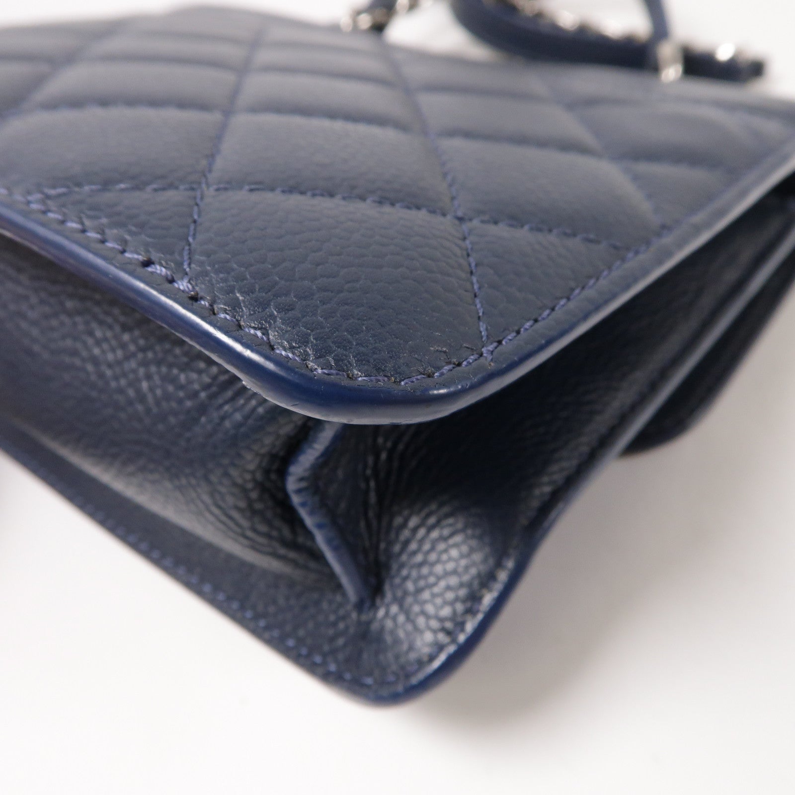 CHANEL 菱格牛皮皮革Chain Shoulder銀扣鏈帶肩背袋藍色