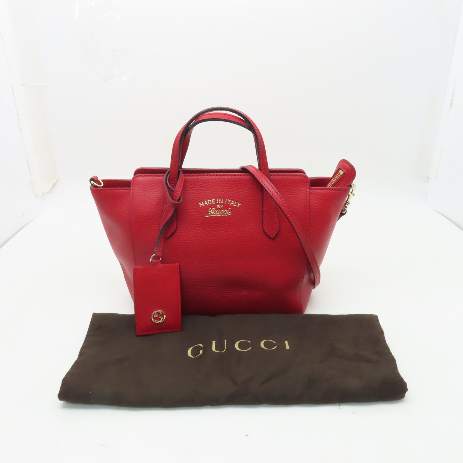 GUCCI 【清倉大減價】牛皮皮革2 Way Shoulder金扣手挽肩背兩用袋紅色