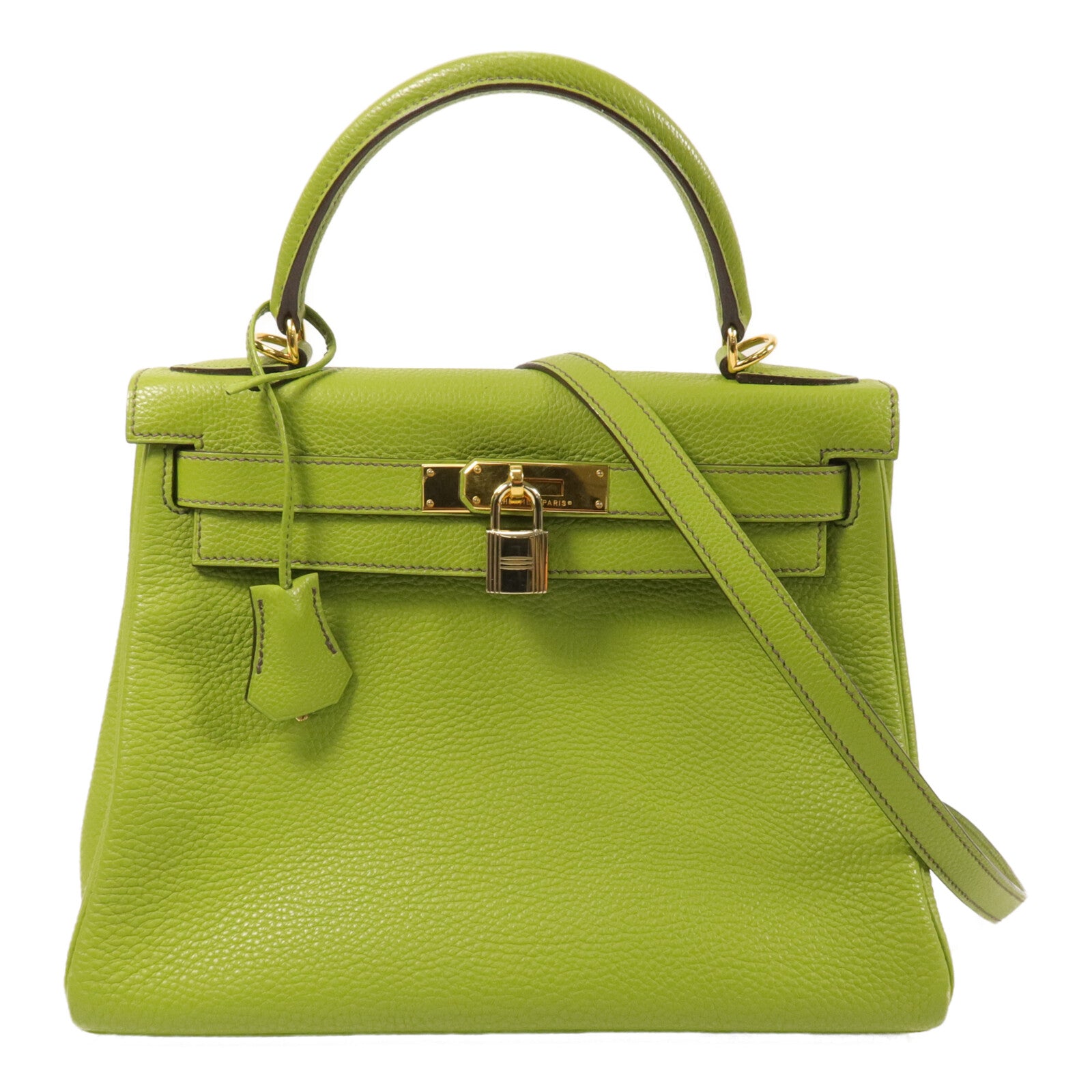 HERMES Togo皮革Kelly 28手挽肩背兩用袋Vert Anis
