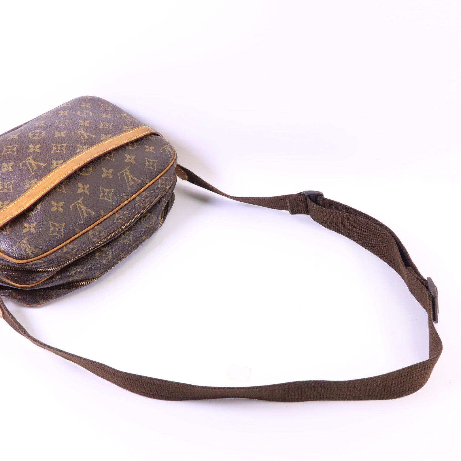 LOUIS VUITTON Monogram Reporter PM金扣肩背袋棕色
