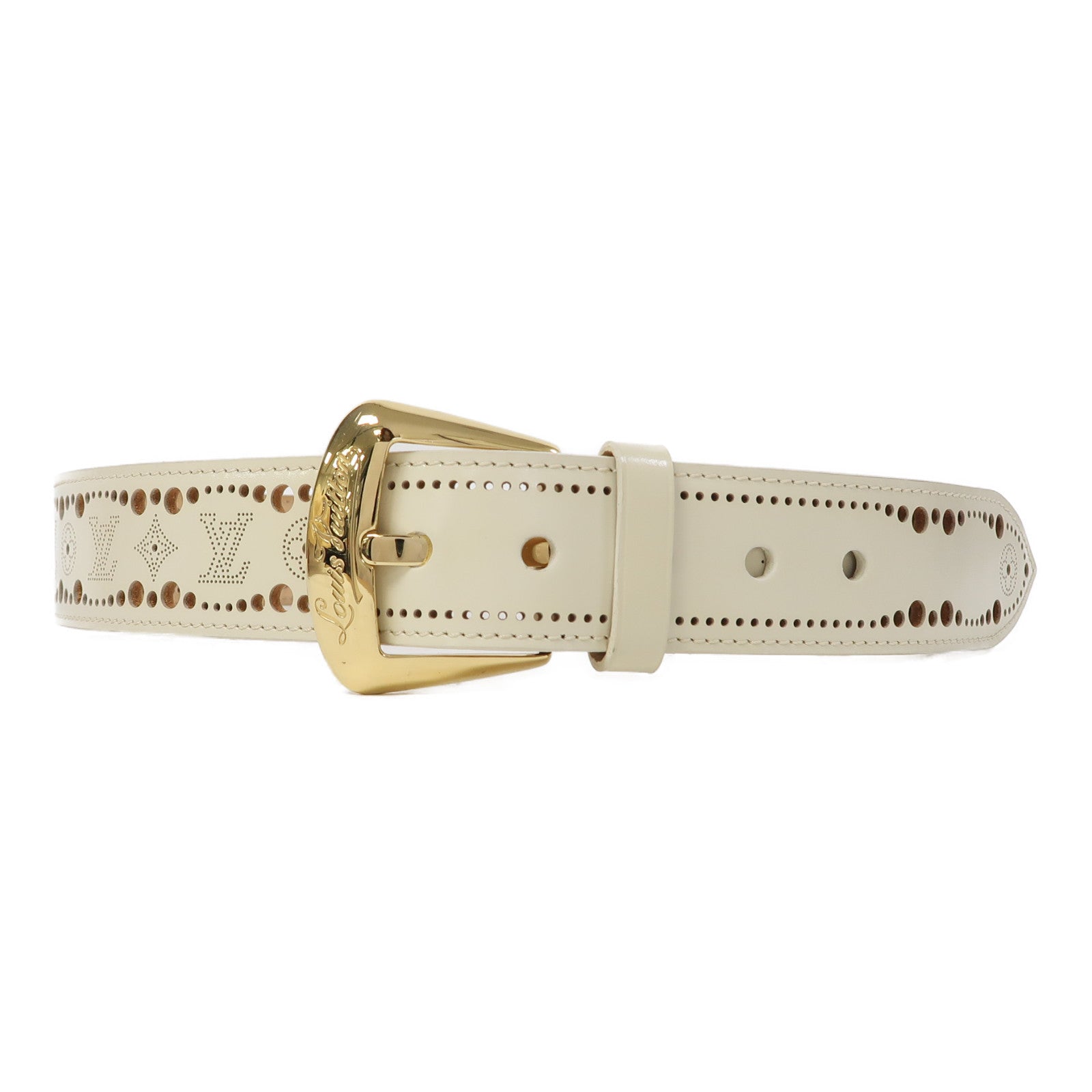 LOUIS VUITTON 皮革Suntur Phoenix Gold Buckle 85cm皮帶米色