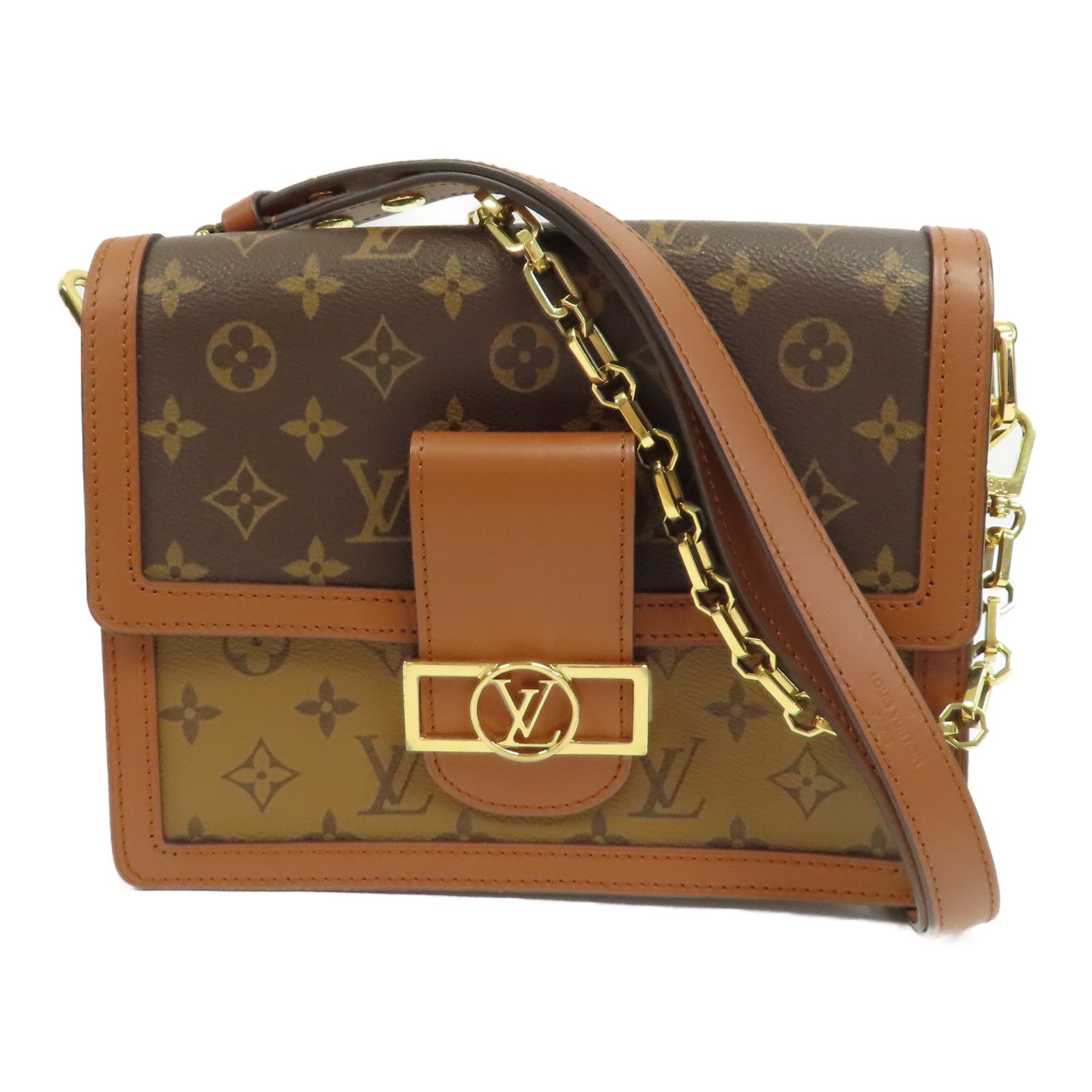 LOUIS VUITTON Monogram Reverse Dauphine MM金扣肩背袋啡色