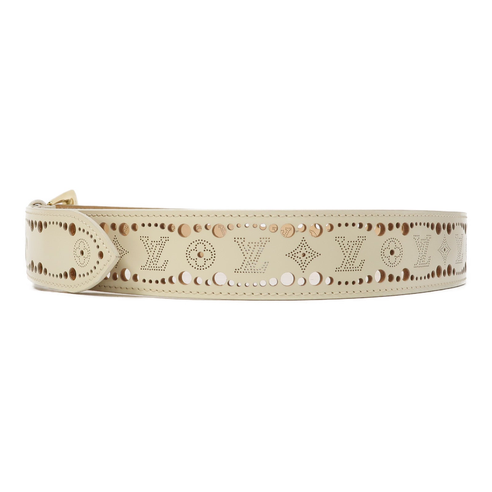 LOUIS VUITTON 皮革Suntur Phoenix Gold Buckle 85cm皮帶米色