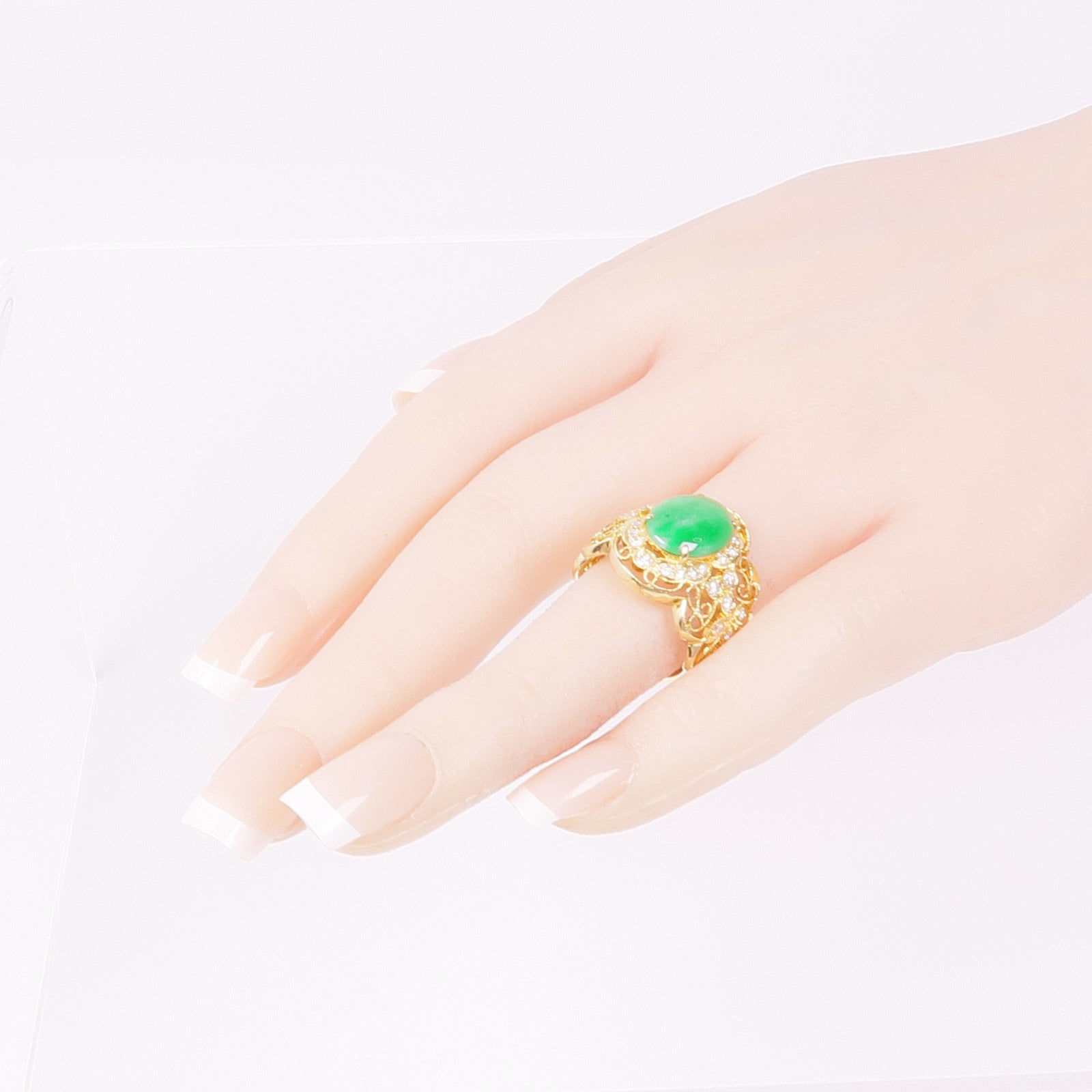 JEWELRY 18K黃金Jade Diamond Ring翡翠/鑽石戒指US#6.5