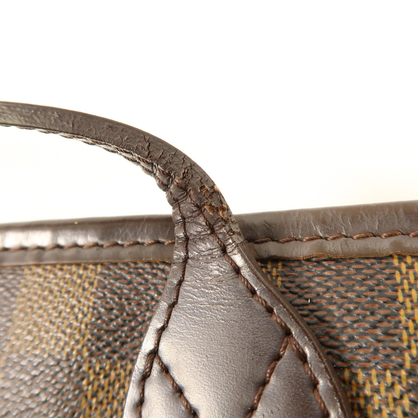 LOUIS VUITTON Damier Neverfull MM金扣手挽袋棕色