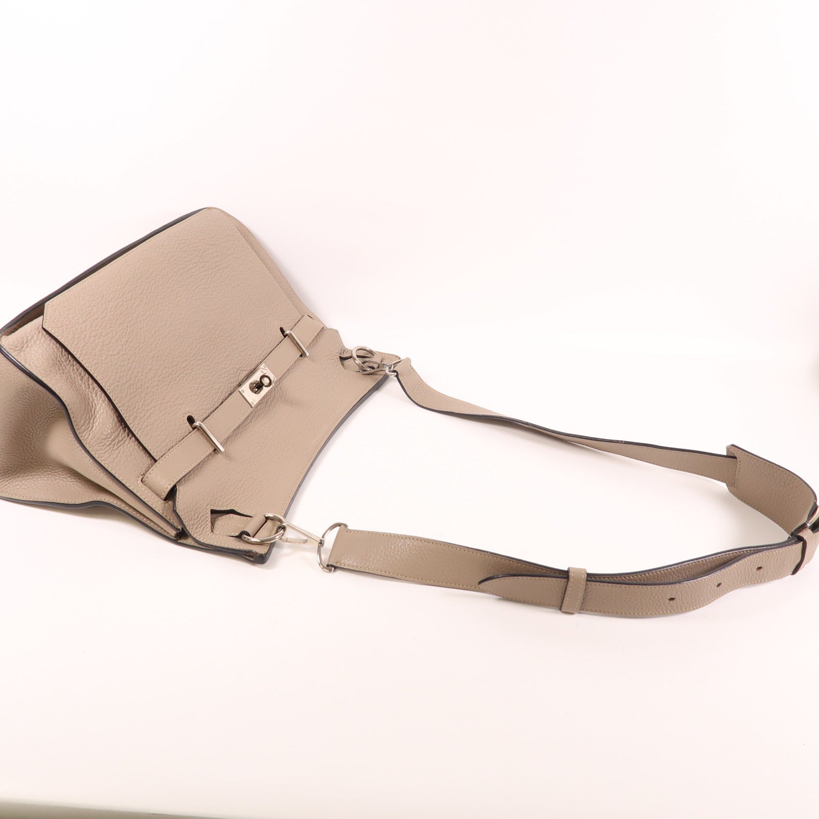 HERMES Clemence皮革Jypsiere 34銀扣肩背袋Argile