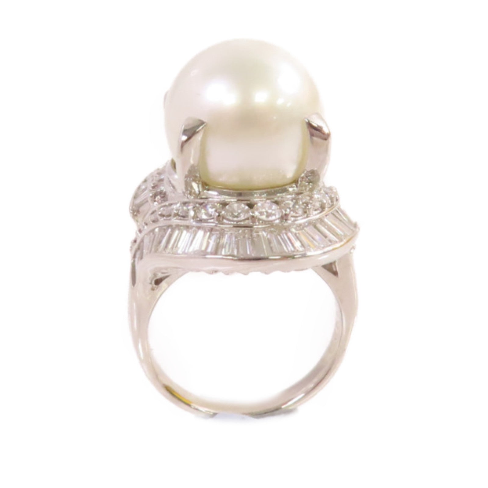 JEWELRY PT900鉑金/14.5mm珍珠/2.92ct鑽石Pearl Ring戒指US#7.5